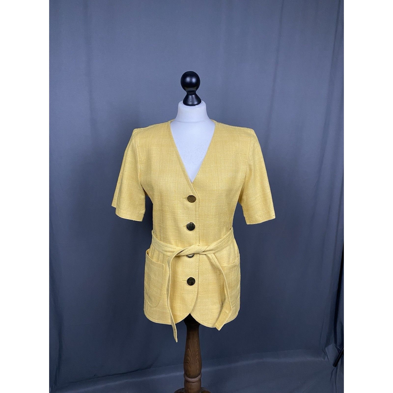 Yves Saint Laurent YSL Variation Women's Yellow Silk Short Sleeve Blazer Jacket Size L / US 10 / IT 46 - 1 Thumbnail