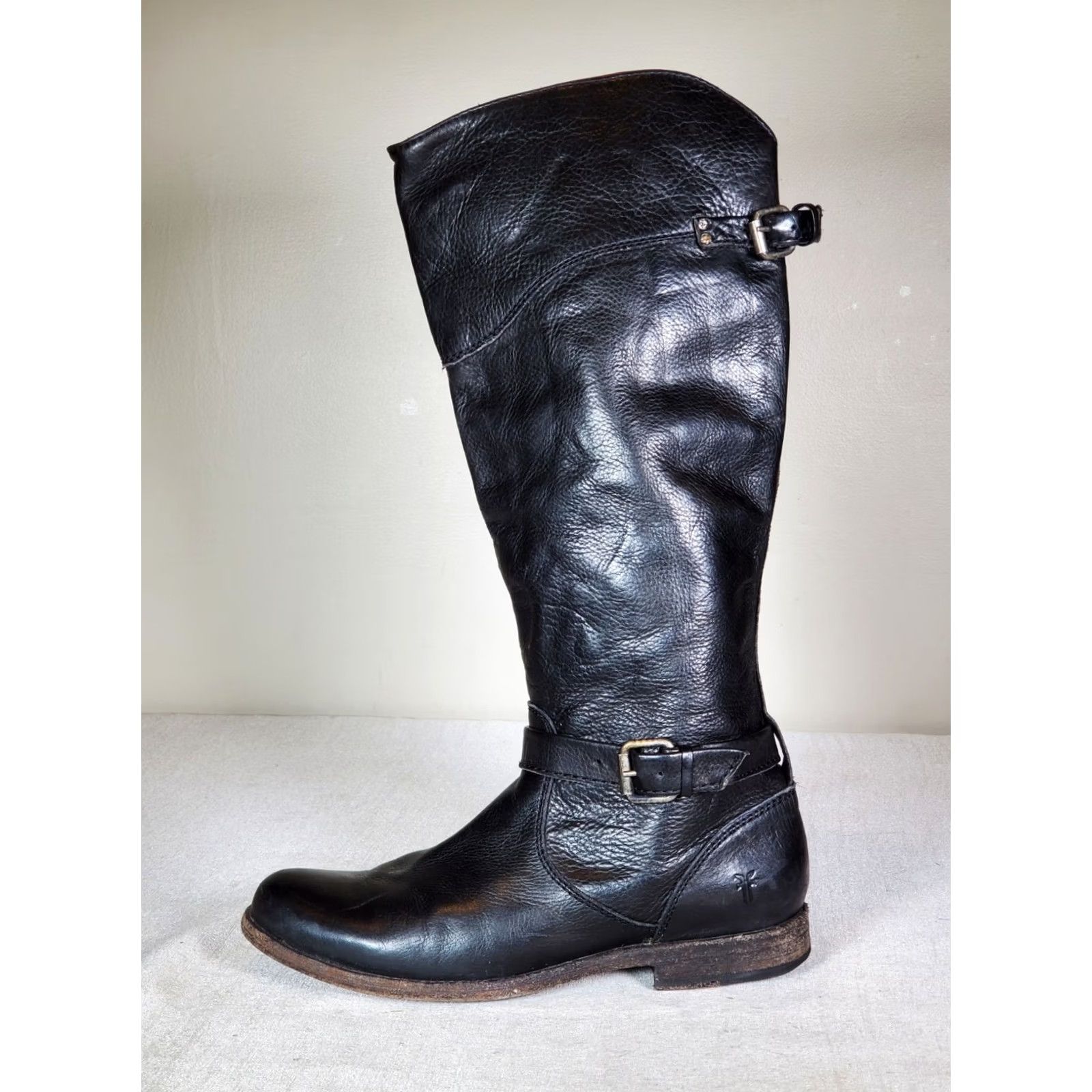 Frye FRYE Phillip Riding Tall Boots Black Leather 3476844 Women's US 9.5 B Knee High Buckle Zip Leather Lining Block Heel VGC Size US 10 / IT 40 - 5 Thumbnail
