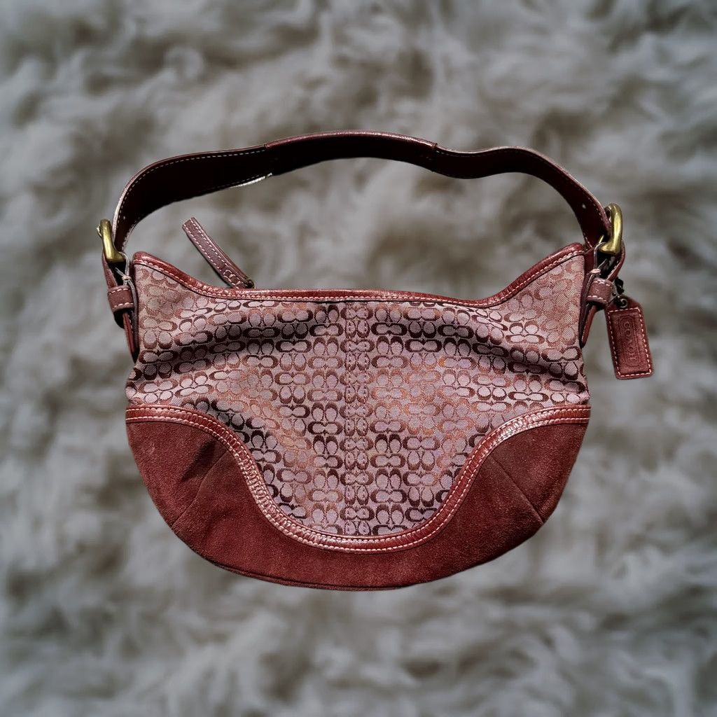 Coach VINTAGE Coach Signature Avary Hobo Bag Small Burgundy Jacquard Suede Shoulder Women XS? Size ONE SIZE - 1 Thumbnail