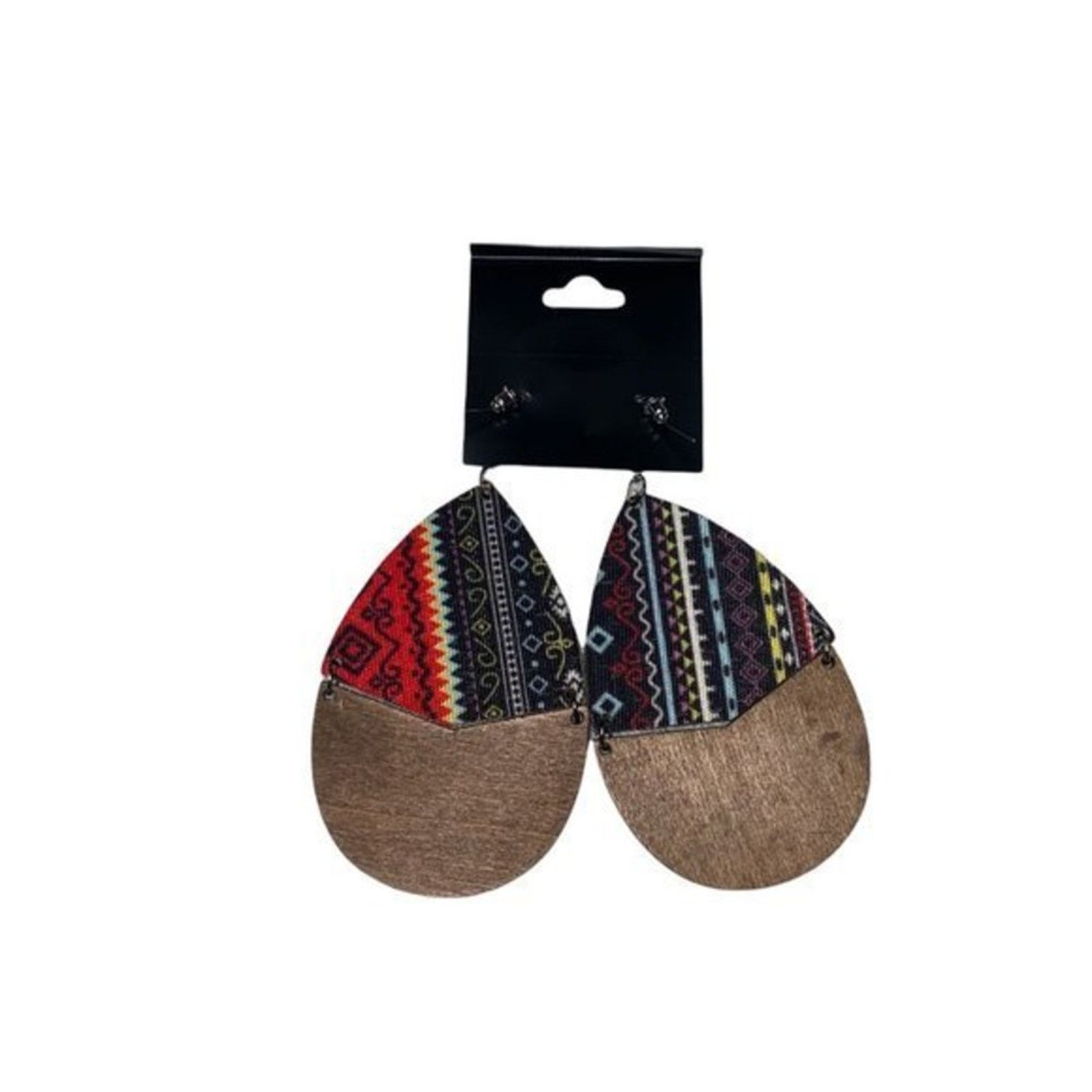 Other Wooden Fabric Boho Aztec Dangle Earrings Black & Red Size ONE SIZE - 4 Thumbnail