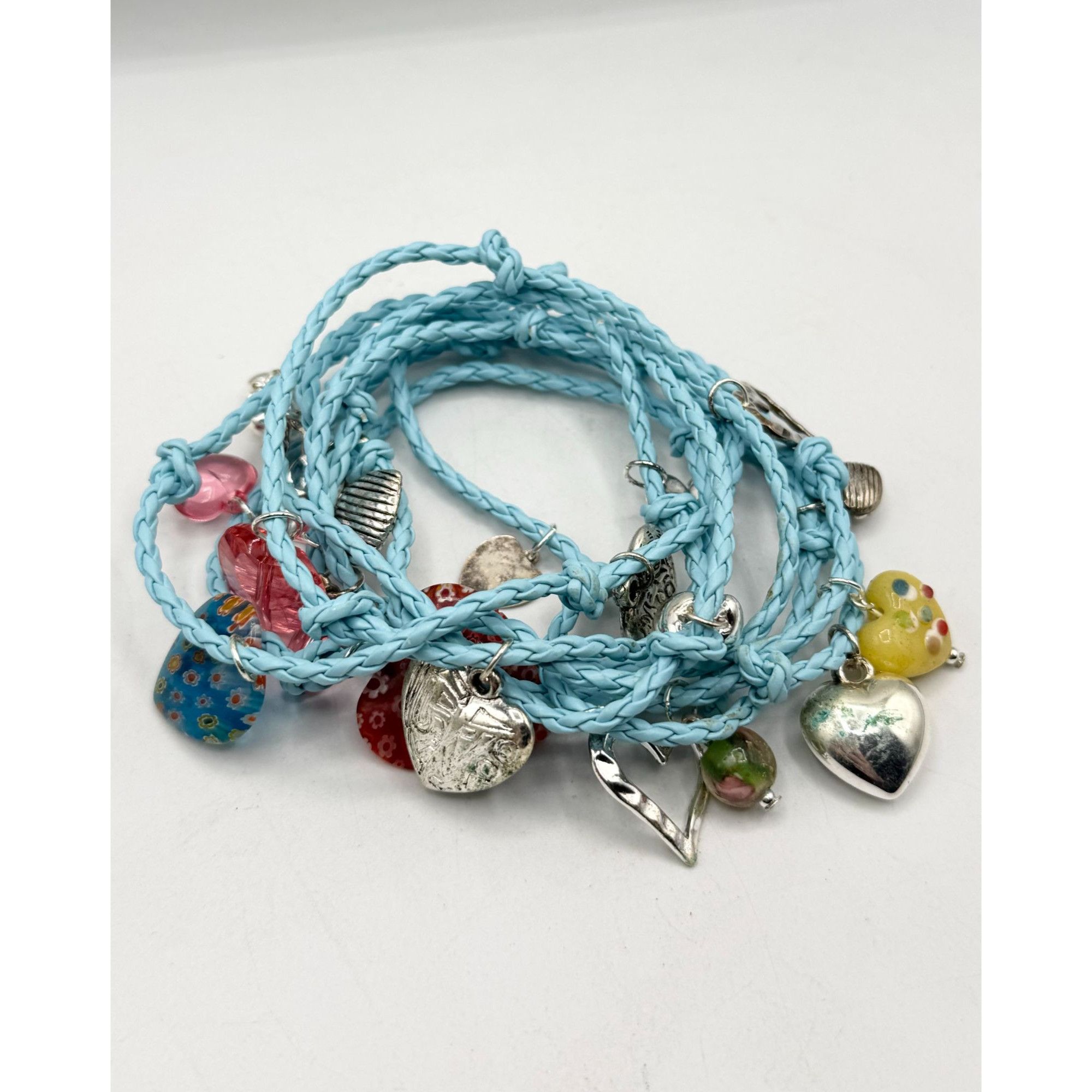 Other Blue braided leatherette Murano Art glass heart charm wrap b Size ONE SIZE - 2 Thumbnail