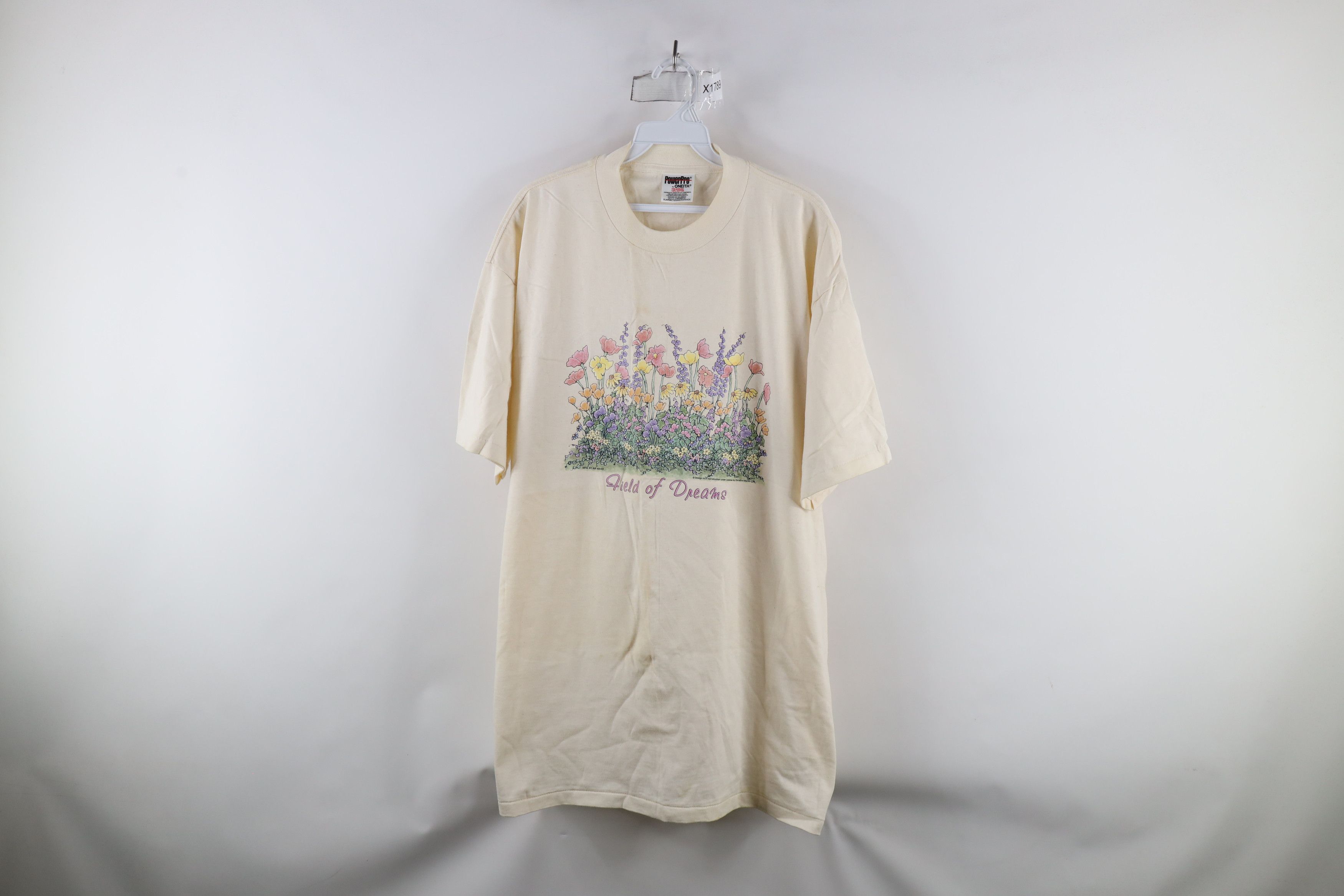 Vintage Vintage 90s Streetwear Field of Dreams Flower T-Shirt Beige Size XL / US 12-14 / IT 48-50 - 1 Thumbnail