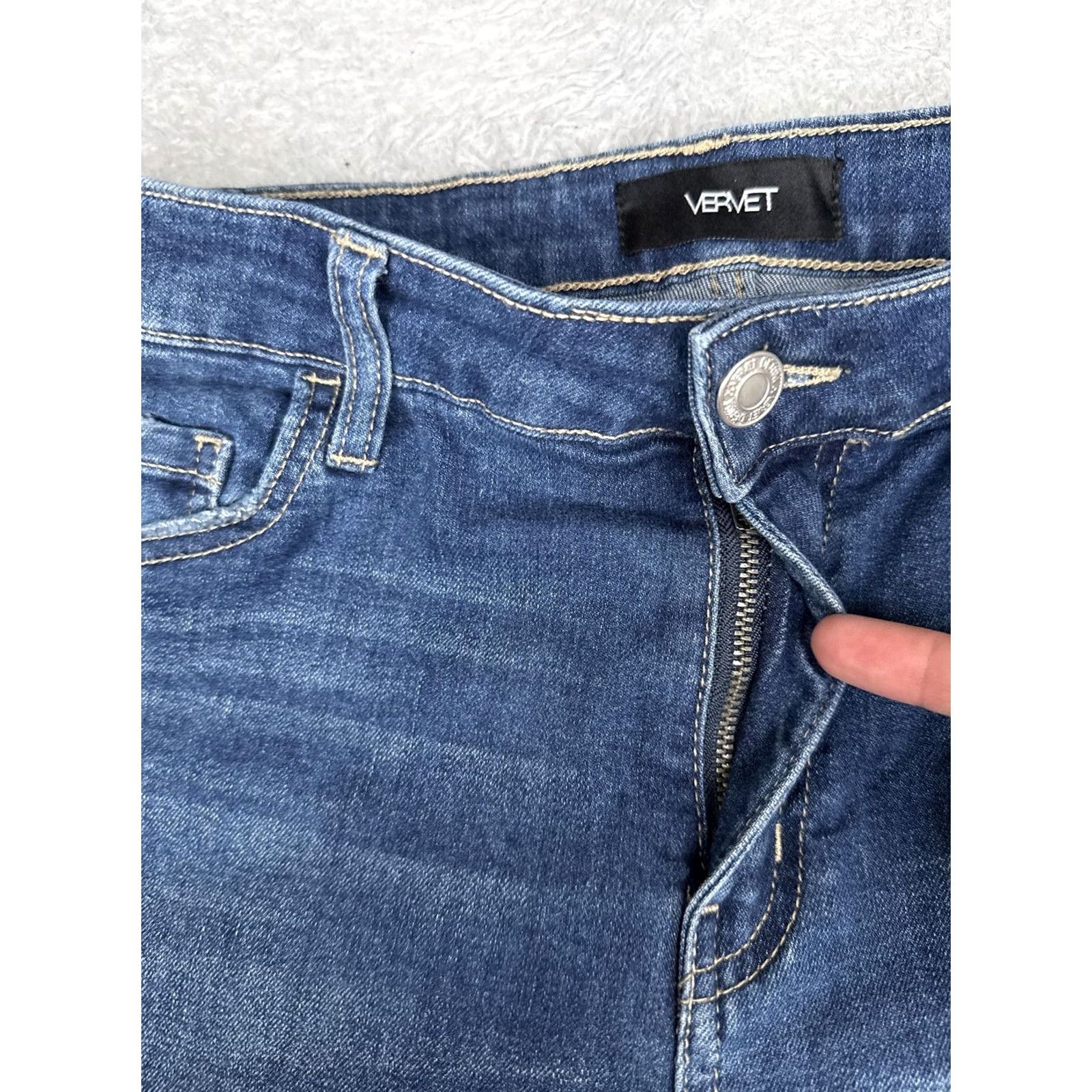 Vintage Vervet Jeans Womens 30 Blue Med Wash Skinny 5-Pocket Crop Striped High Rise Distressed Zipper Button Size 30" / US 8 / IT 44 - 5 Thumbnail