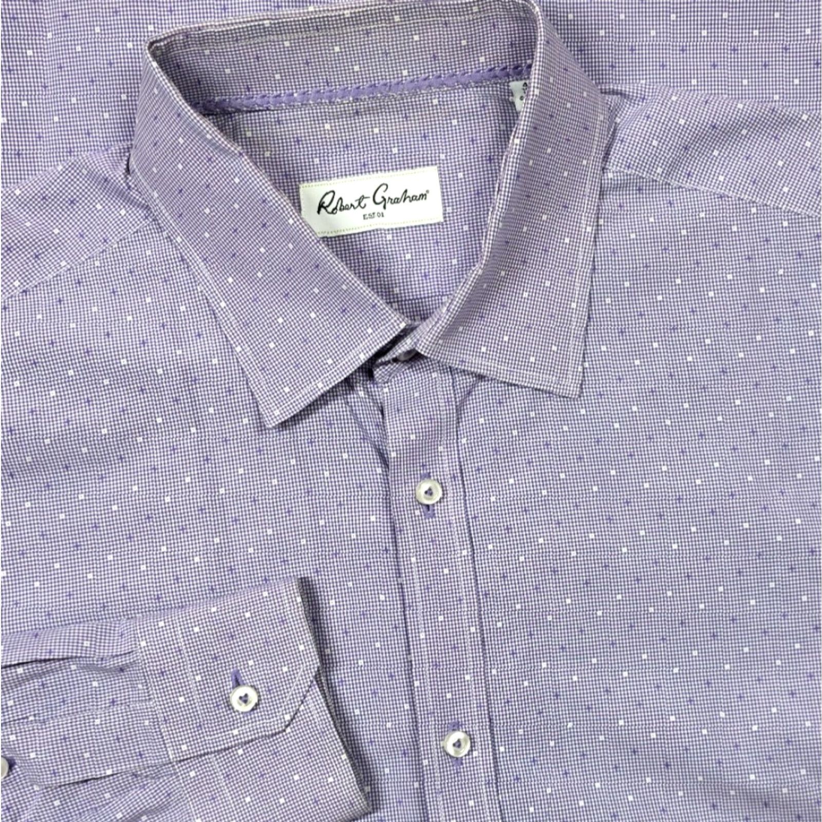 Robert Graham Robert Graham Long Sleeve Button Up Dress Shirt Purple Geometric Men L 42-16.5 Size US XL / EU 56 / 4 - 2 Thumbnail