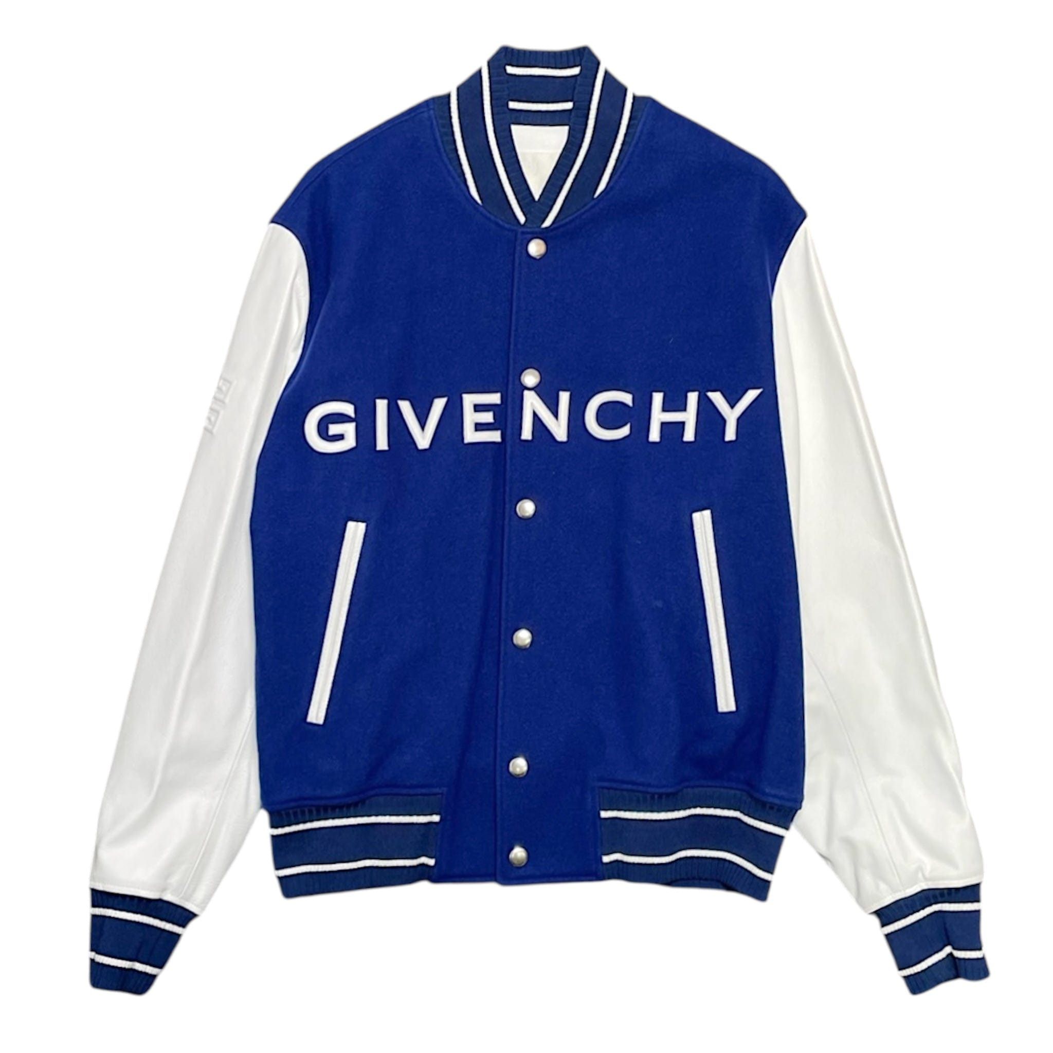 Givenchy Leather Wool Bomber Jacket Blue White Size US XXL / EU 58 / 5 - 1 Thumbnail