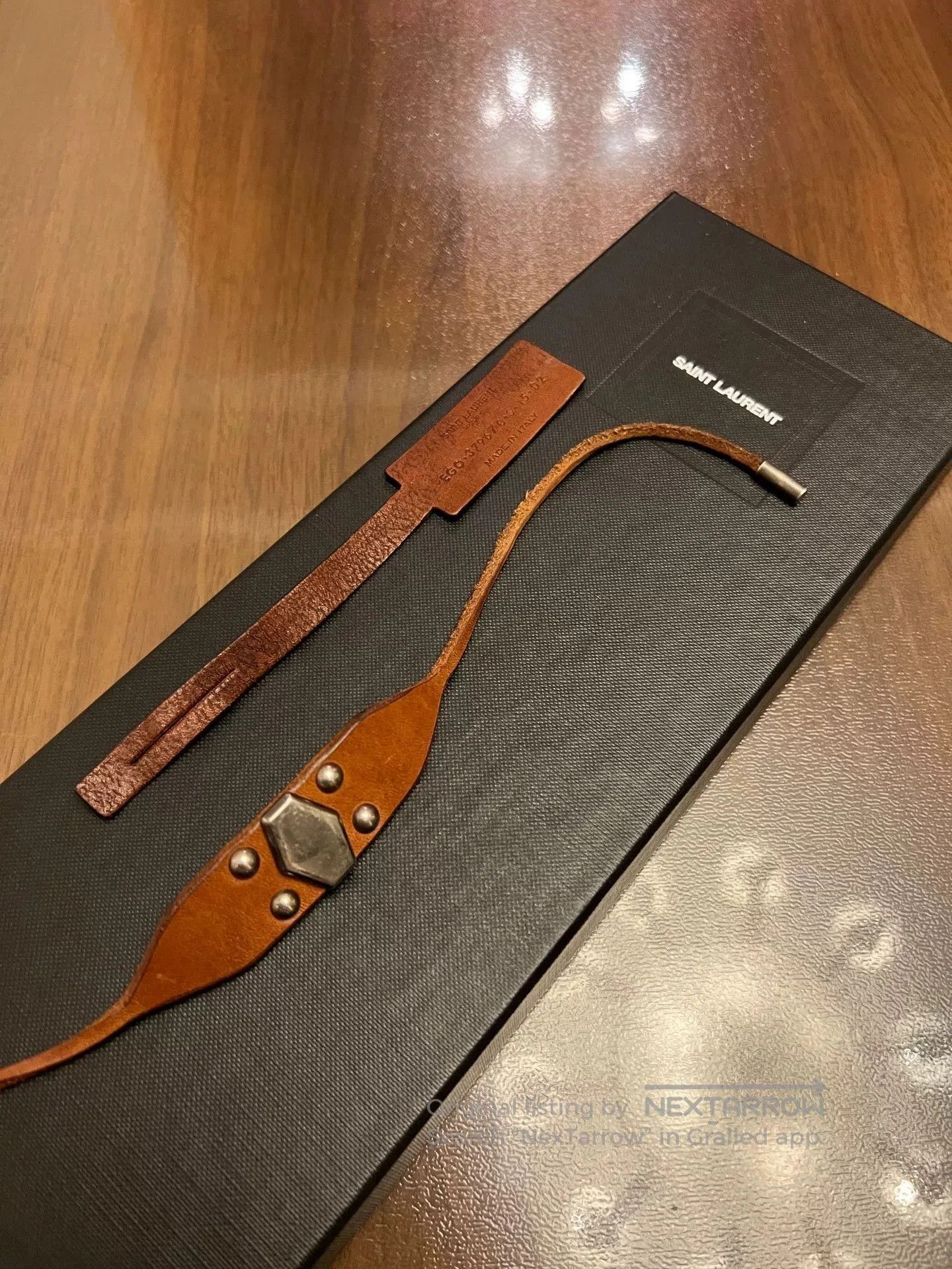 Saint Laurent Paris saint laurent brown leather bracelet with silver accents. Size ONE SIZE - 2 Thumbnail