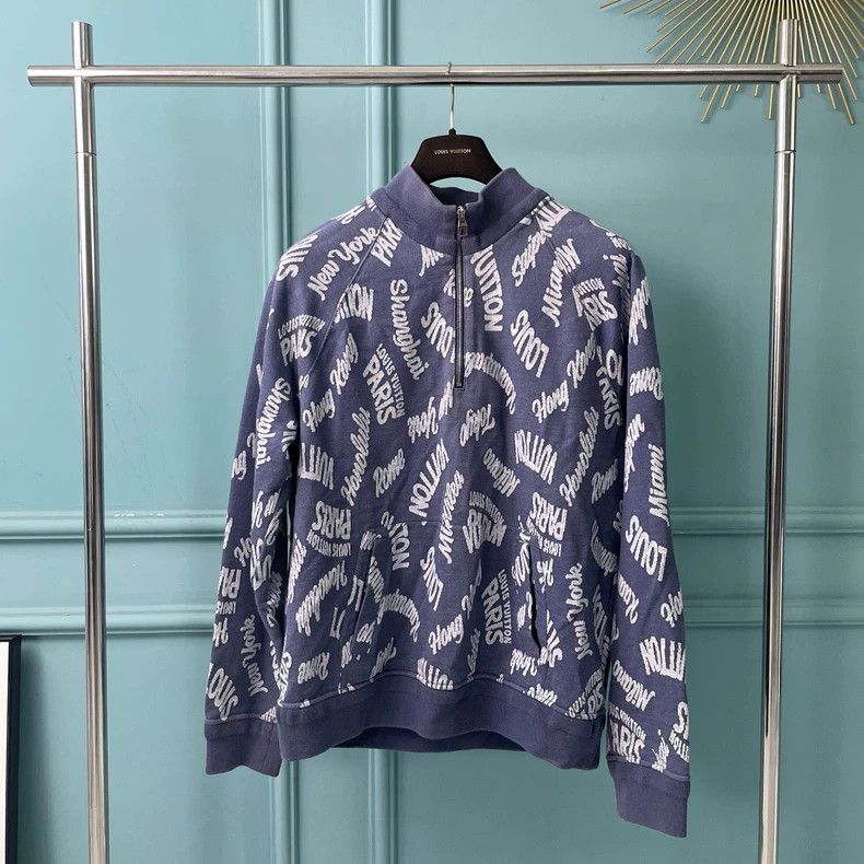 Louis Vuitton Louis Vuitton Full logo half zip blue knit jacket 2501-Next Size US XXL / EU 58 / 5 - 1 Thumbnail