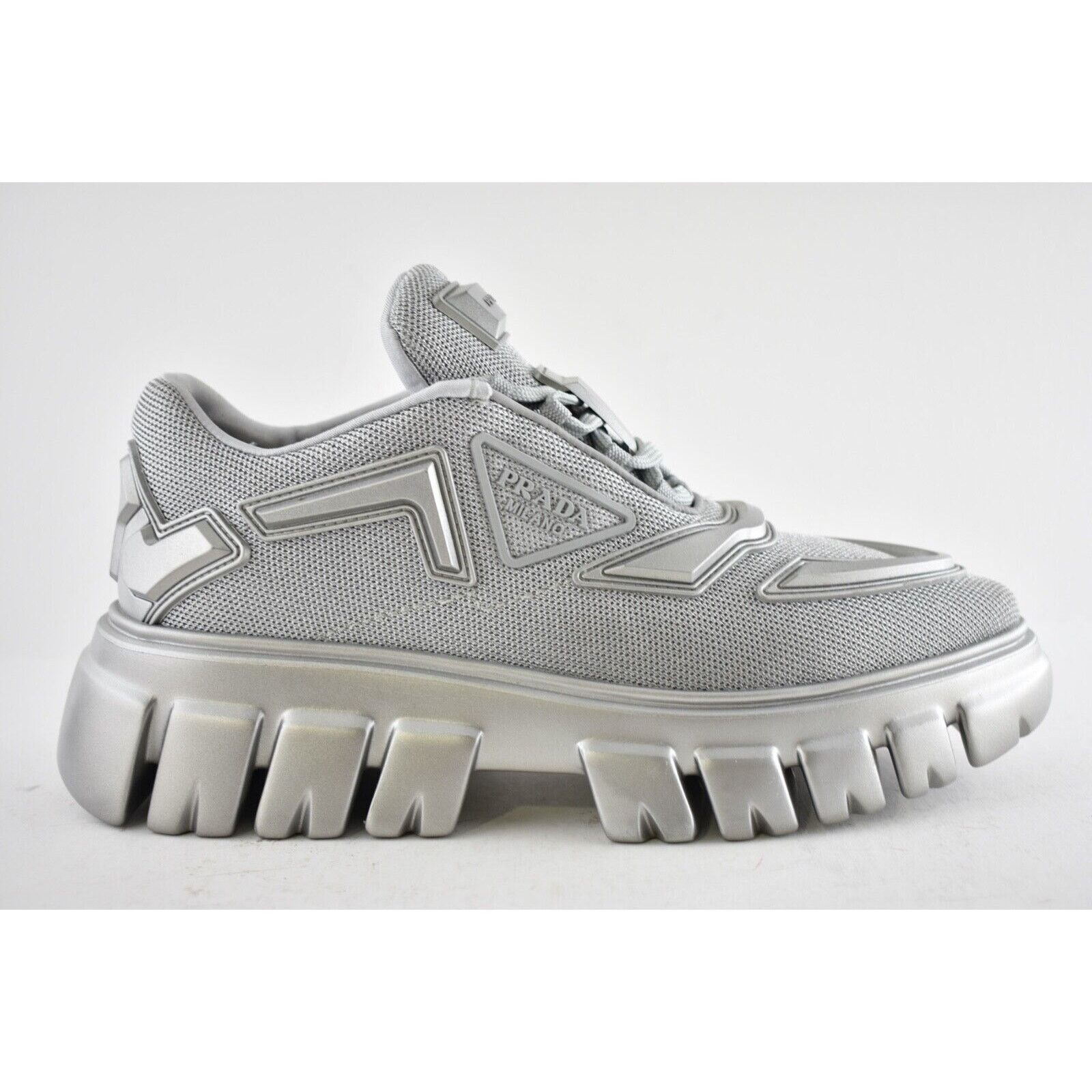 Prada Prada Monolith Sole Silver Platform Flat Low Sneaker 39.5 Size US 9.5 / IT 39.5 - 3 Thumbnail