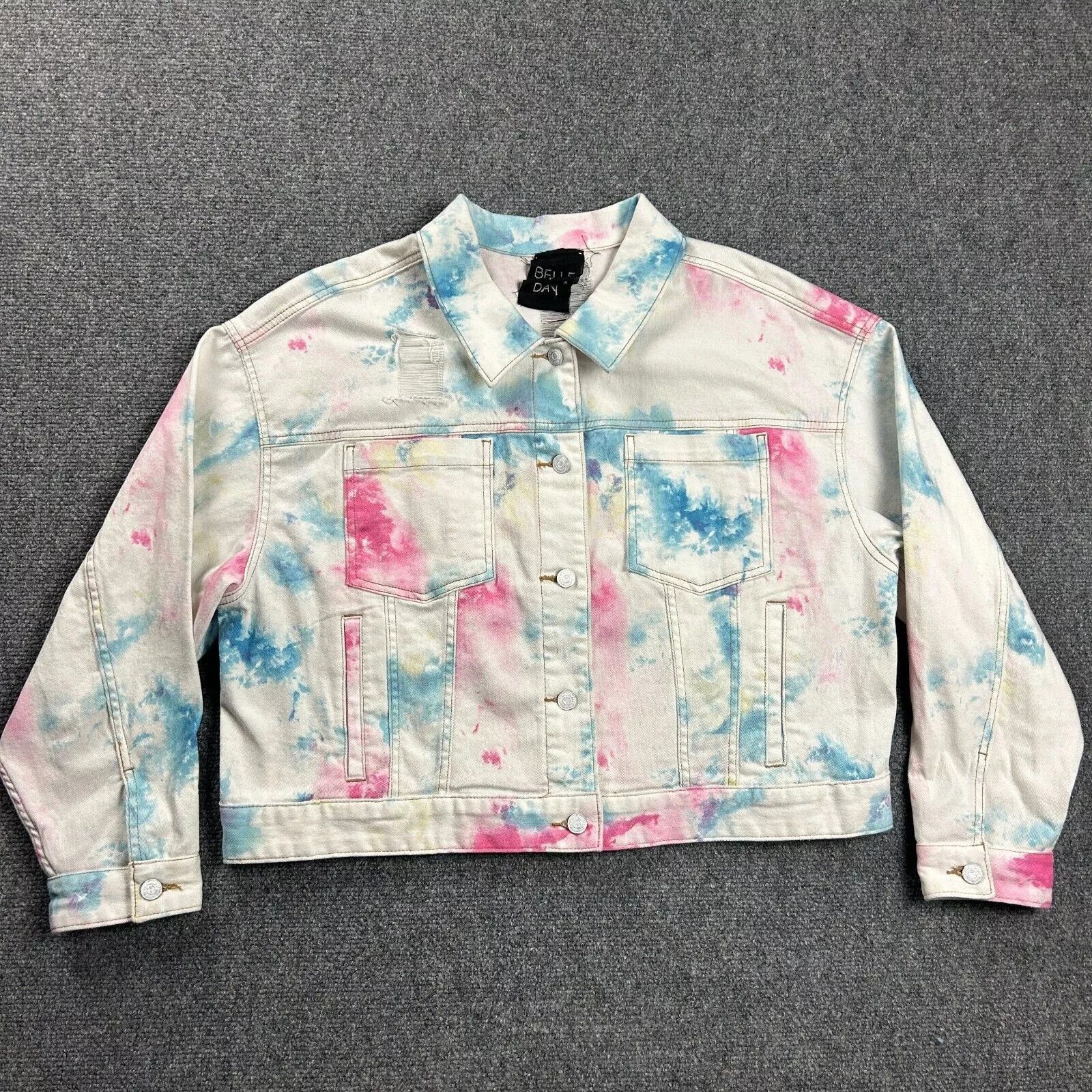 Other Belle + Day Jacket Womens 2 Tie Dye Denim Trucker Biker Size XS / US 0-2 / IT 36-38 - 1 Thumbnail