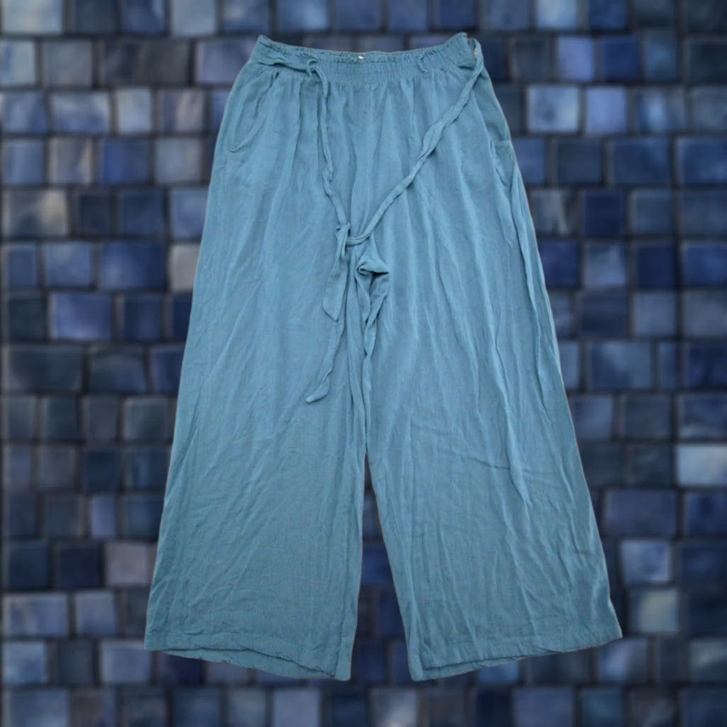 Vintage LuLaRoe Blue Belted Wide Leg Pants Elastic Waist Size Large Beach Lounge Womens Pants Size 36" / US 14 / IT 50 - 1 Thumbnail