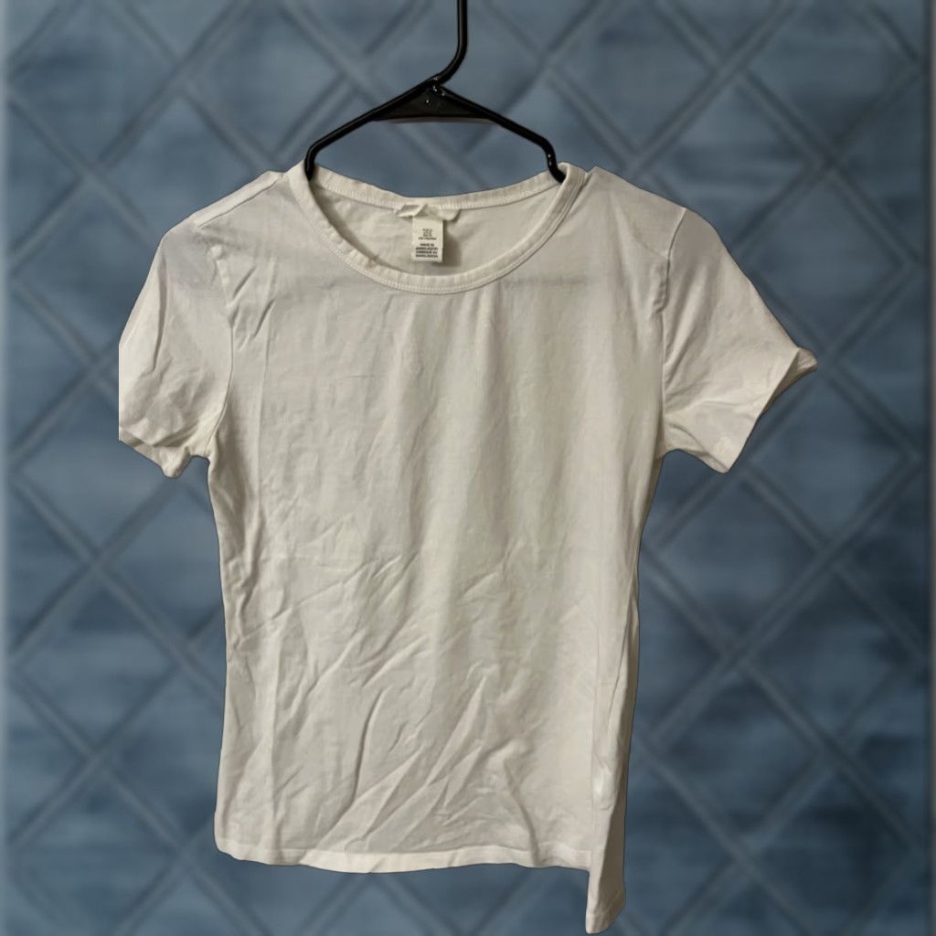 H&M H&M Women's T-Shirt Medium White Striped Cotton Blend Short Sleeve Casual Classic Size M / US 6-8 / IT 42-44 - 1 Thumbnail