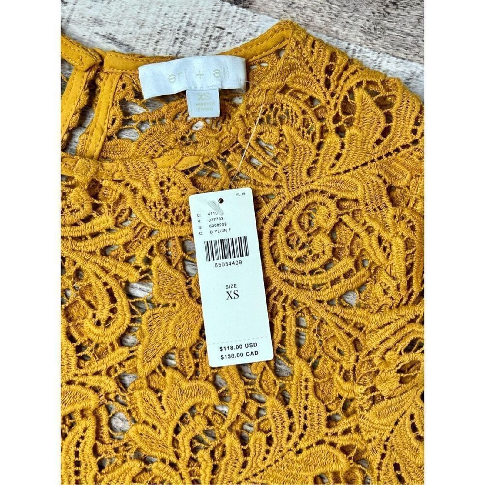 Anthropologie Eri + Ali Anthropologie Yellow Crocheted Lace Blouse XS NWT Size XS / US 0-2 / IT 36-38 - 4 Thumbnail