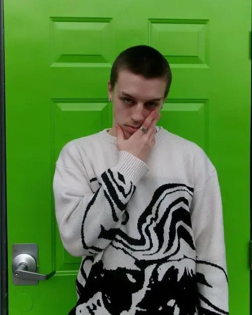 Japanese Brand × Vintage New Waved Distorted Black Waves Knitted Unisex Sweater Size US L / EU 52-54 / 3 - 4 Thumbnail