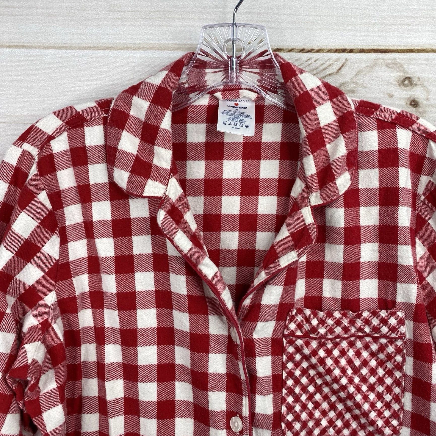 Lands' End Lands' End Nightgown Womens M Plaid Flannel Button Up Long Sleeve 100% Cotton Red Sleepwear Shirt Womens M Size M / US 6-8 / IT 42-44 - 3 Thumbnail