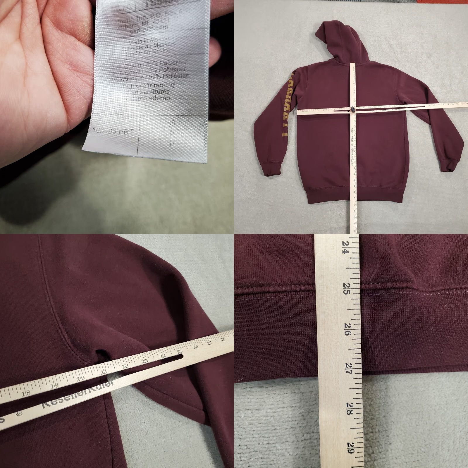 Carhartt VINTAGE Carhartt Hoodie Mens Small Maroon Red Sweatshirt Pullover Loose Fit 105496 PRT Size US S / EU 44-46 / 1 - 8 Thumbnail