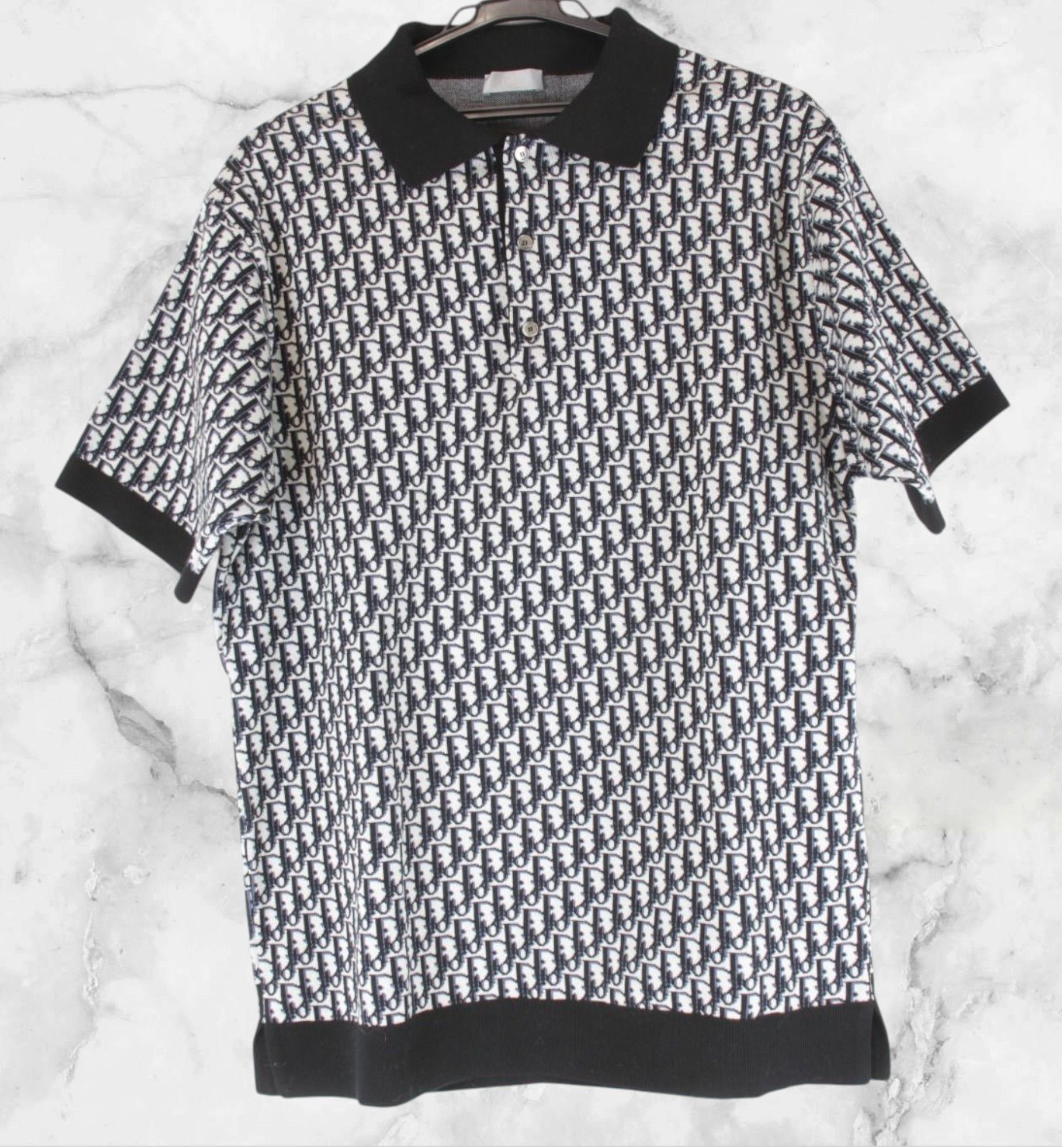 Dior Oblique Monogram Logo Cotton Jacquard Knit Polo Shirt