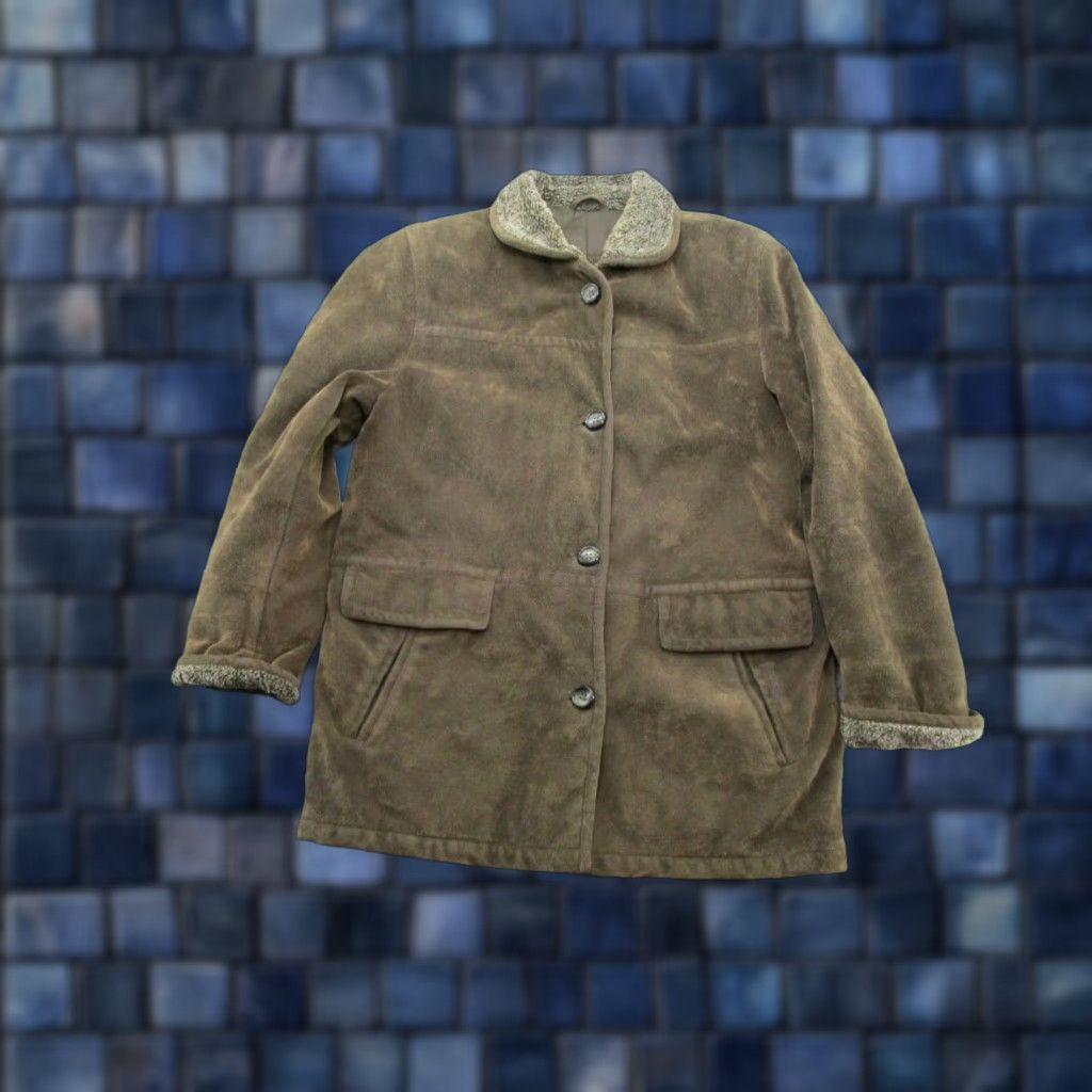 Vintage Nuage Collection Women's Green Long Sleeve Jacket Button Front Suede Feel Size M Pockets Casual Winter Outdoor Regular Fit Size M / US 6-8 / IT 42-44 - 1 Thumbnail