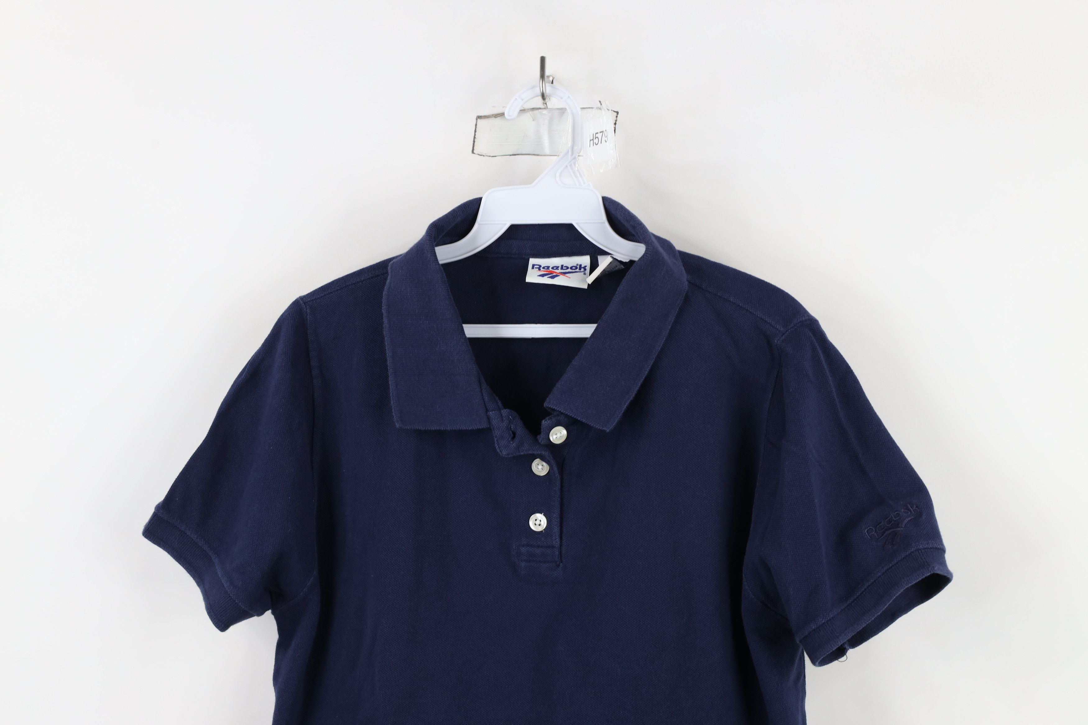 Reebok × Vintage Vintage 90s Reebok Spell Out Collared Polo Shirt Navy Blue Size M / US 6-8 / IT 42-44 - 2 Thumbnail