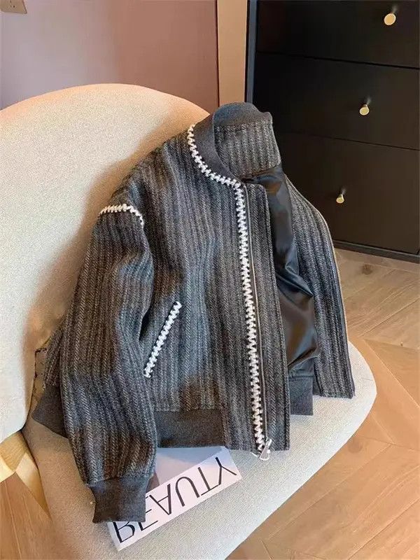 VIBE Vintage Striped Loose Casual Baseball Jacket Size US M / EU 48-50 / 2 - 7 Thumbnail