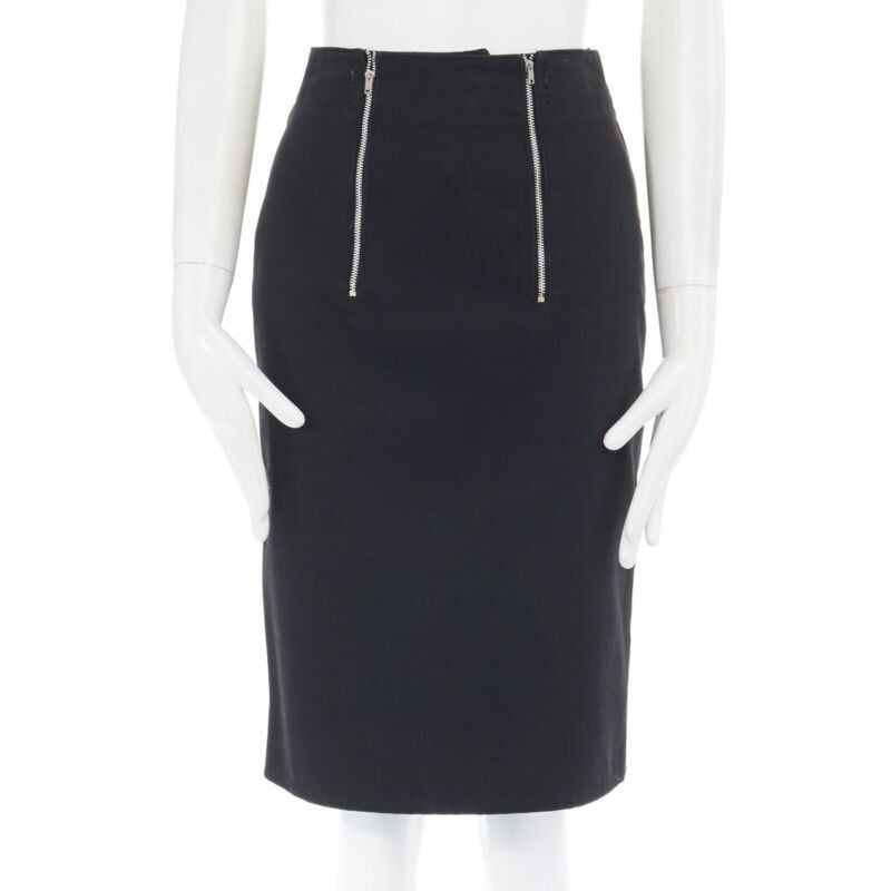 Jean Paul Gaultier JEAN PAUL GAULTIER black cotton dual zip circle stitch padded bum skirt 25" Size 27" / US 4 / IT 40 - 1 Thumbnail