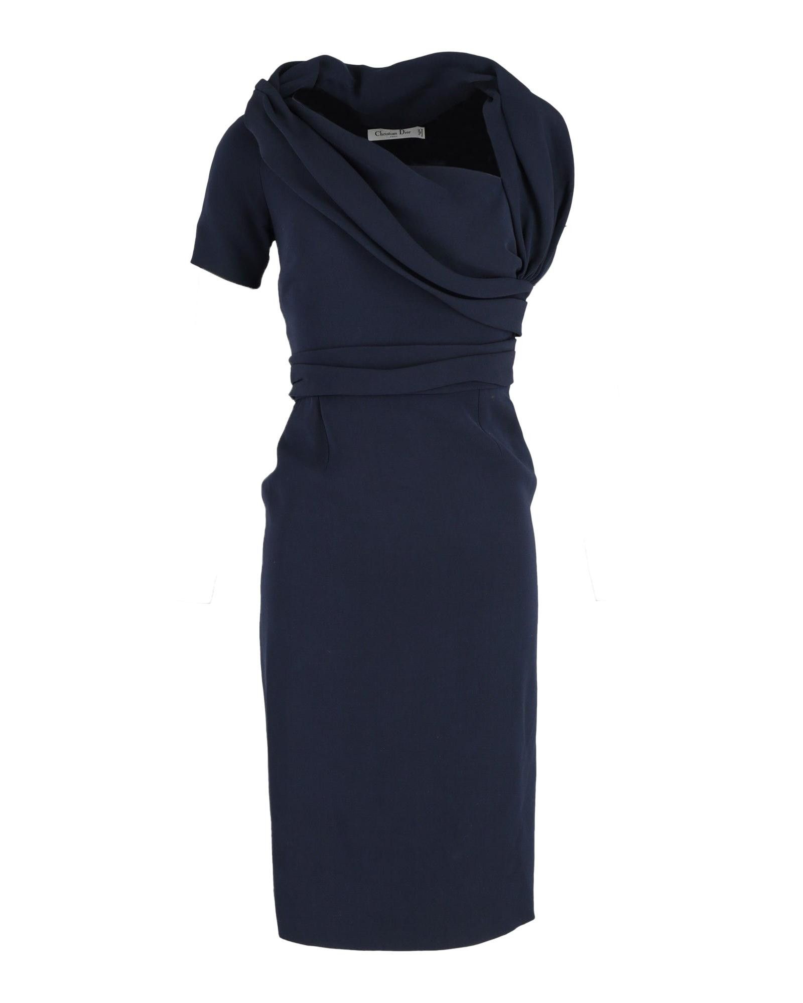 image of Christian Dior Monsieur Christian Dior One Shoulder Navy Blue Cotton Dress in Blue/Navy Blue, Women