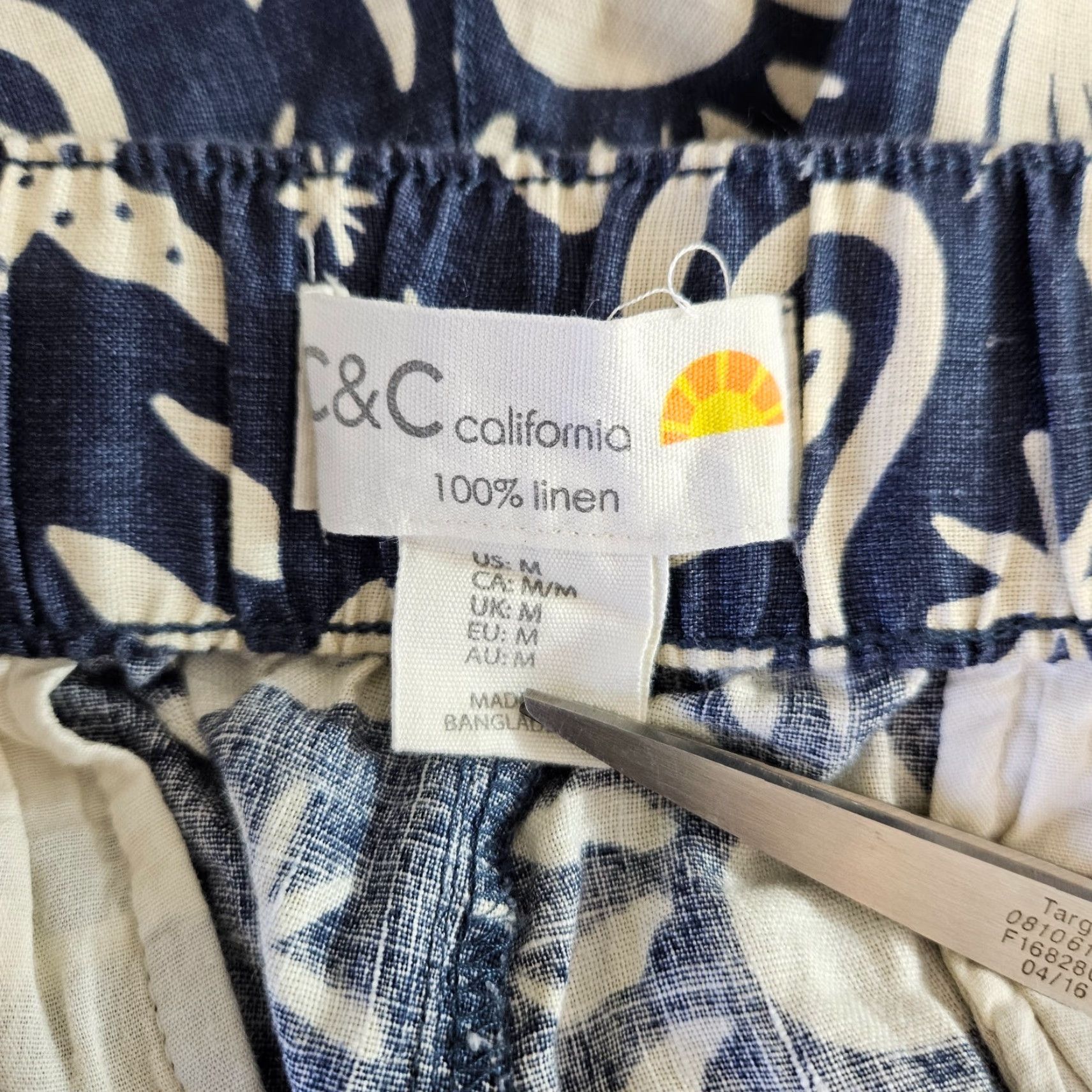 Vintage C&C California Womens Printed Linen Pants Sz M Blue High Rise Pants Women Medium Linen Printed Modern Casual 90s? Size 32" / US 10 / IT 46 - 6 Thumbnail