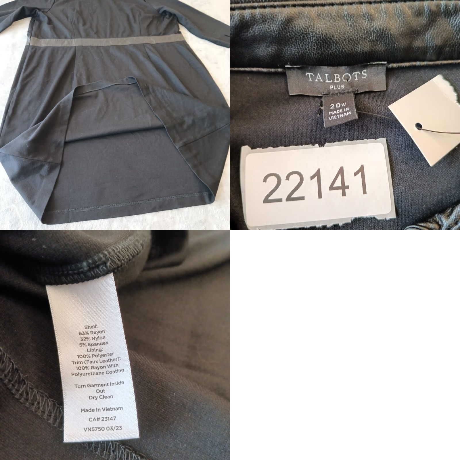 Talbots Talbots Dress Shift 20W Black Midi 3/4 Sleeve Collared Nylon Rayon Spandex Women Plus Size 3XL / US 20-22 - 9 Thumbnail
