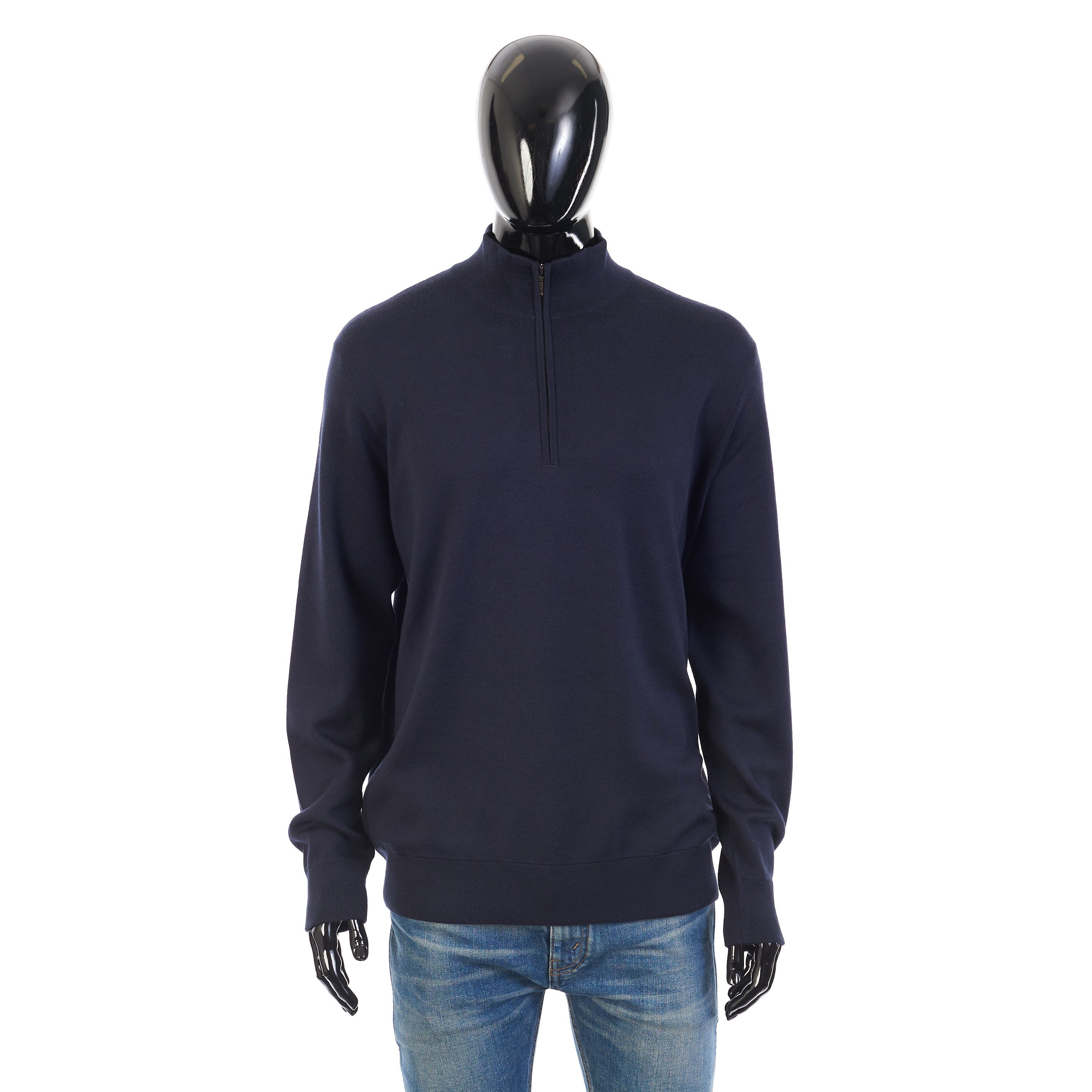 image of Loro Piana Navy Mezzocollo Balfour Sweater - Knit, Cashmere/silk/wool in Navy Blue, Men's (Size XL)