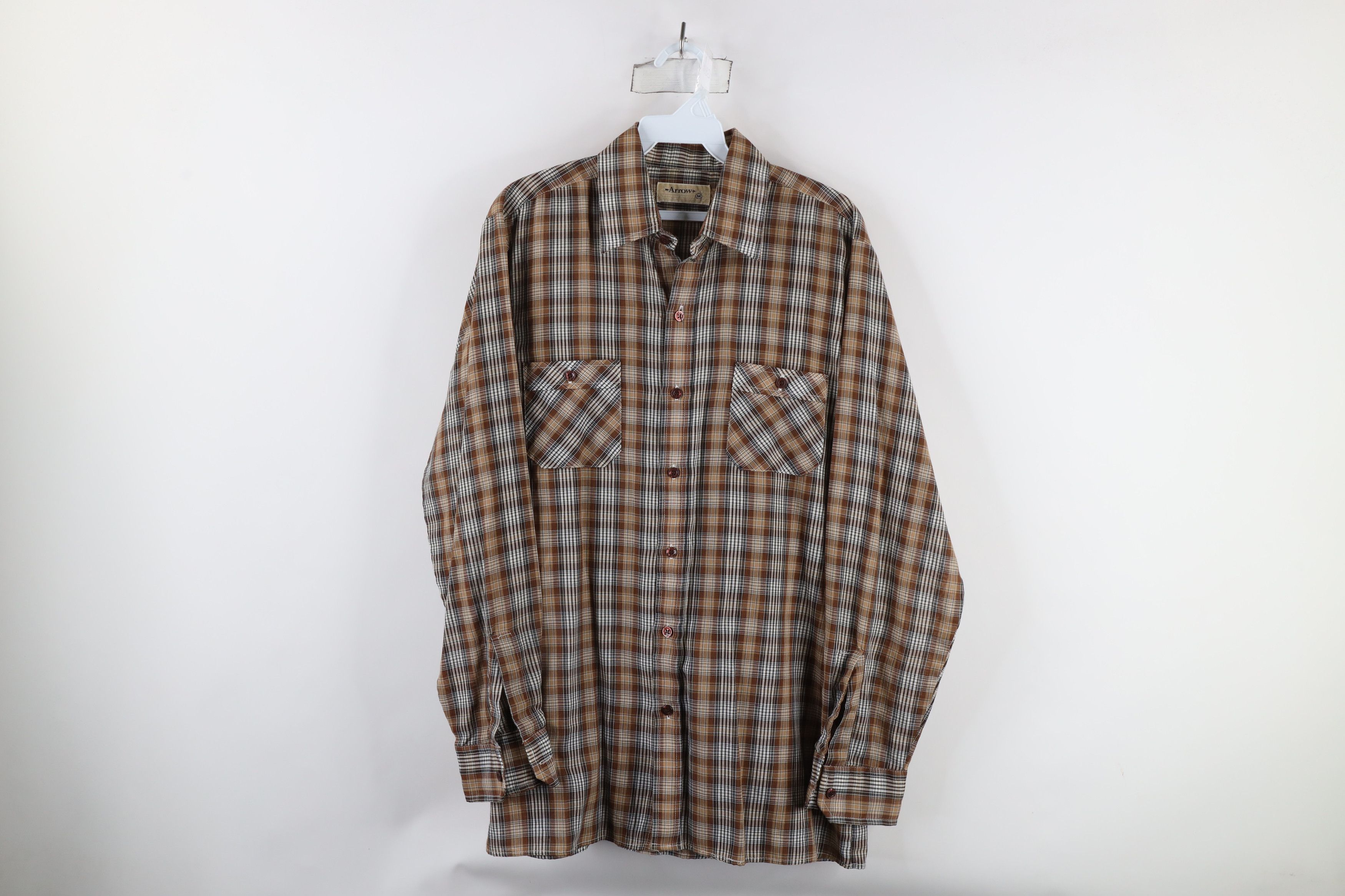 Vintage Vintage 70s Streetwear Collared Button Shirt Brown Plaid Size US M / EU 48-50 / 2 - 1 Thumbnail