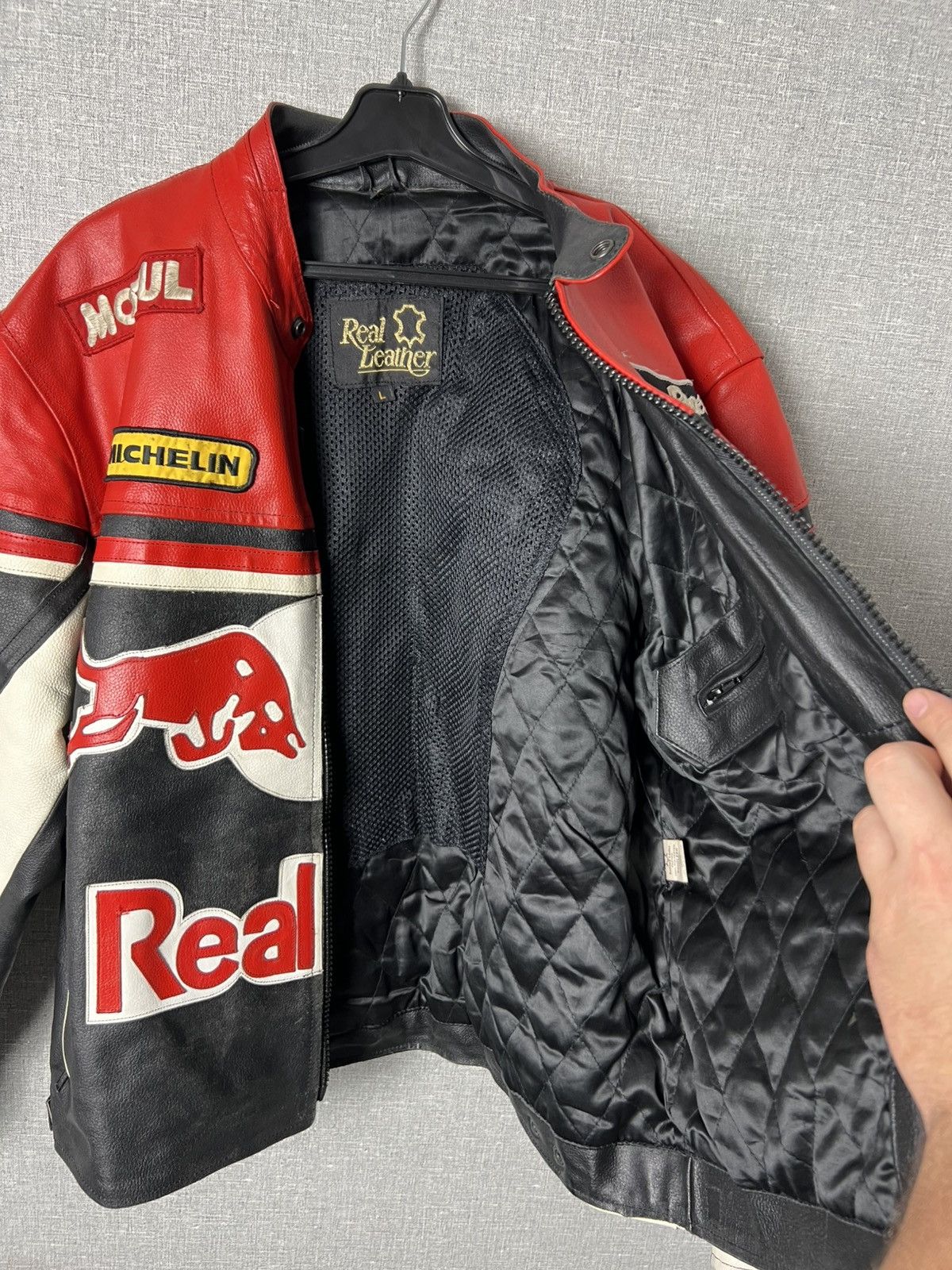 Genuine Leather × Red Bull × Vintage REAL BULL Racing Leather Jacket Biker Alpinestars Michelin Size US L / EU 52-54 / 3 - 25 Thumbnail