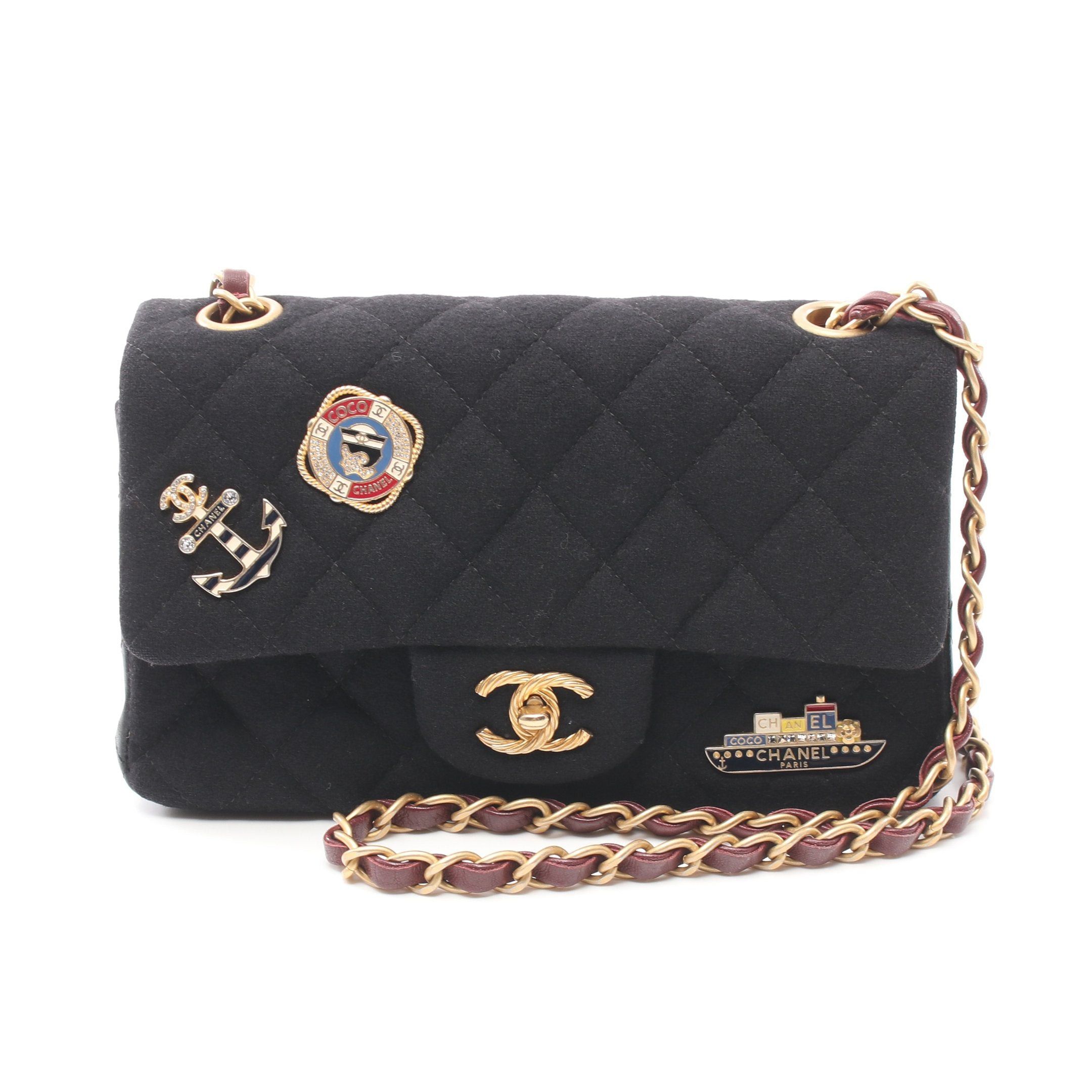 Chanel Chanel Matelasse Chain Shoulder Bag Wool Lambskin Black Bordeaux Gold Hardware Marine Motif Size ONE SIZE - 1 Thumbnail