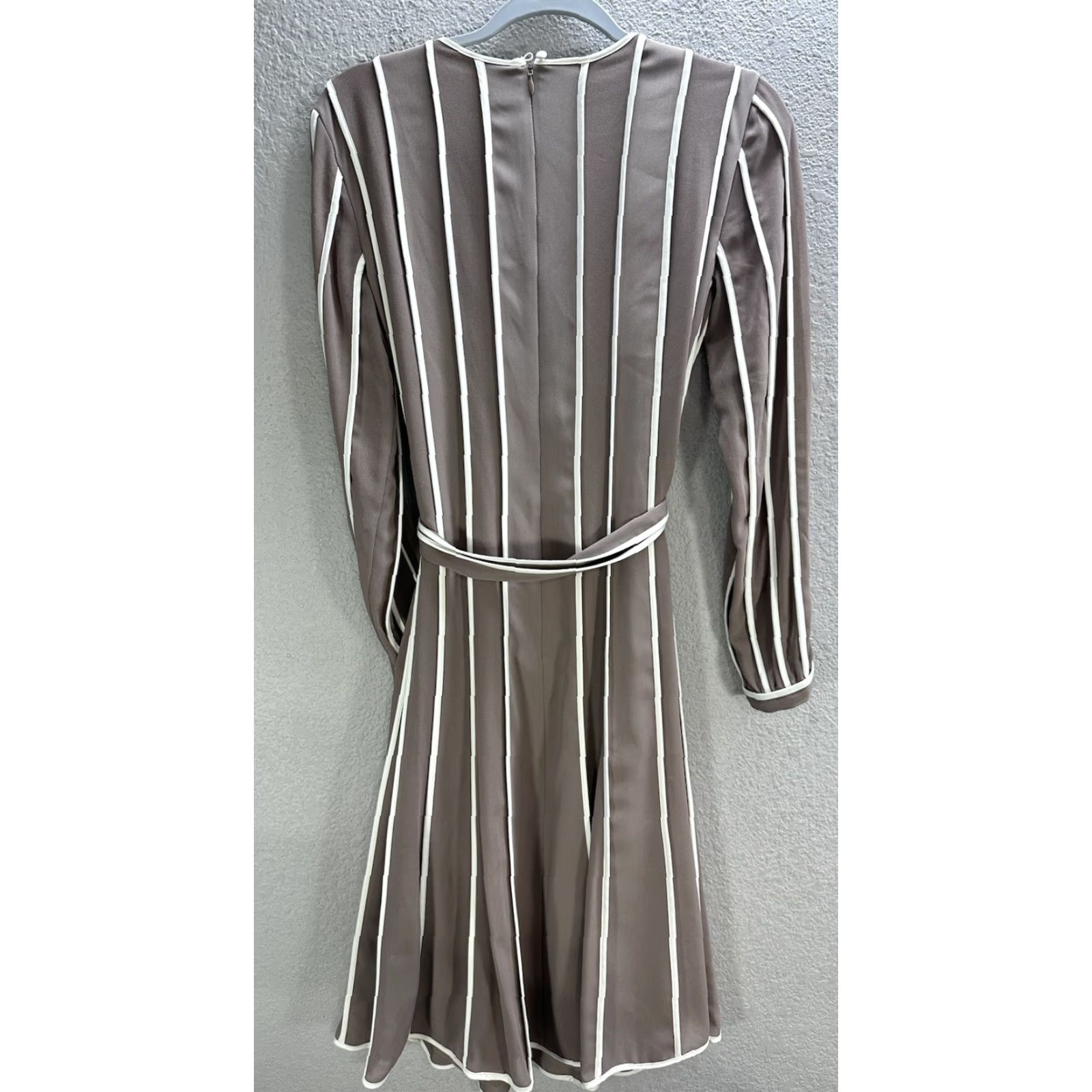 Vintage Hobbs White Dark Beige Stripe Belted A-Line Dress Womens 6 UK 10 US 6 Long Sleeve Knee Length VINTAGE No Size M / US 6-8 / IT 42-44 - 3 Thumbnail