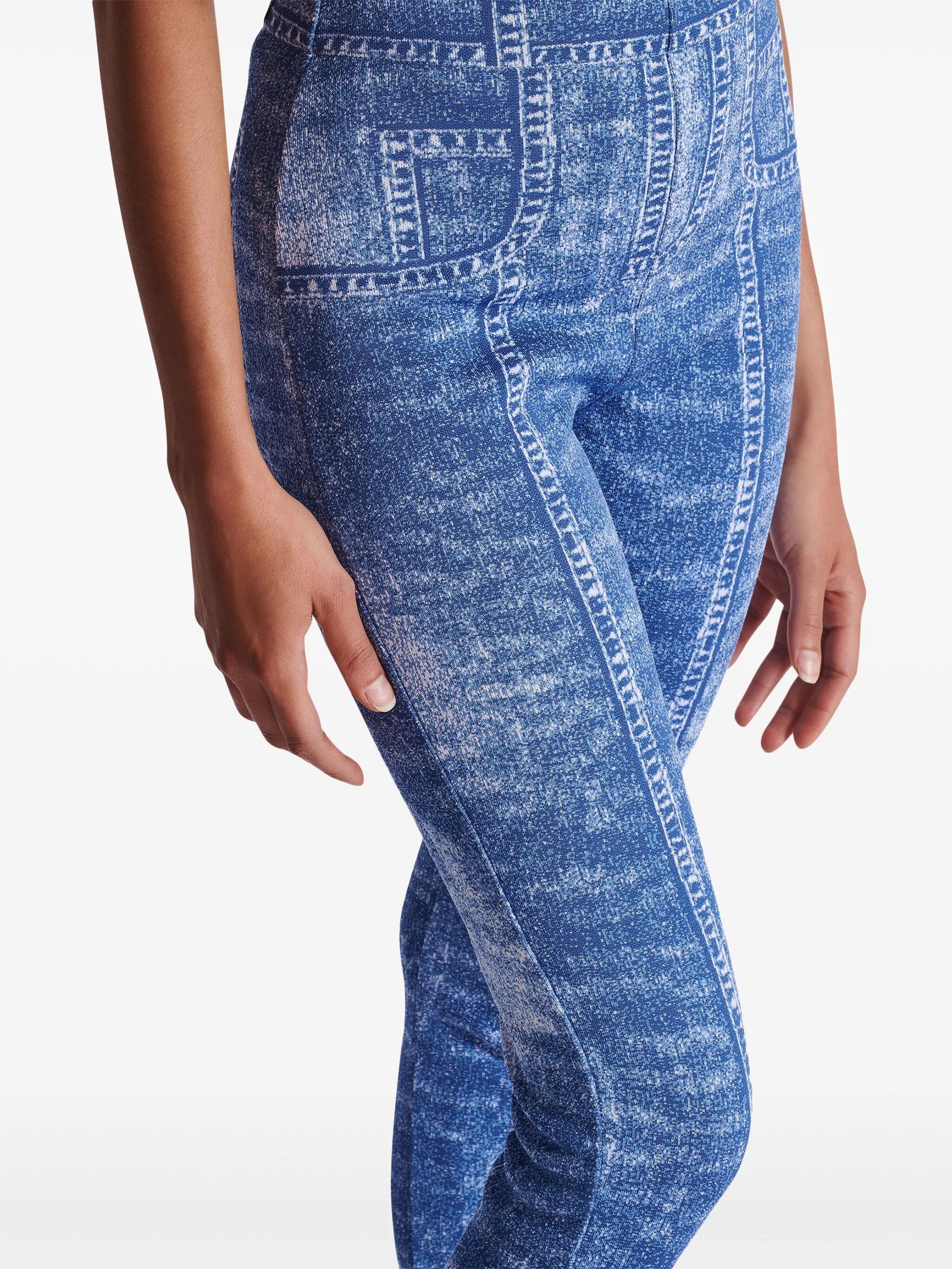 Balmain o1srvl11e1125 Jacquard Leggings in Blue Size 25" / US 0 / IT 36 - 6 Thumbnail