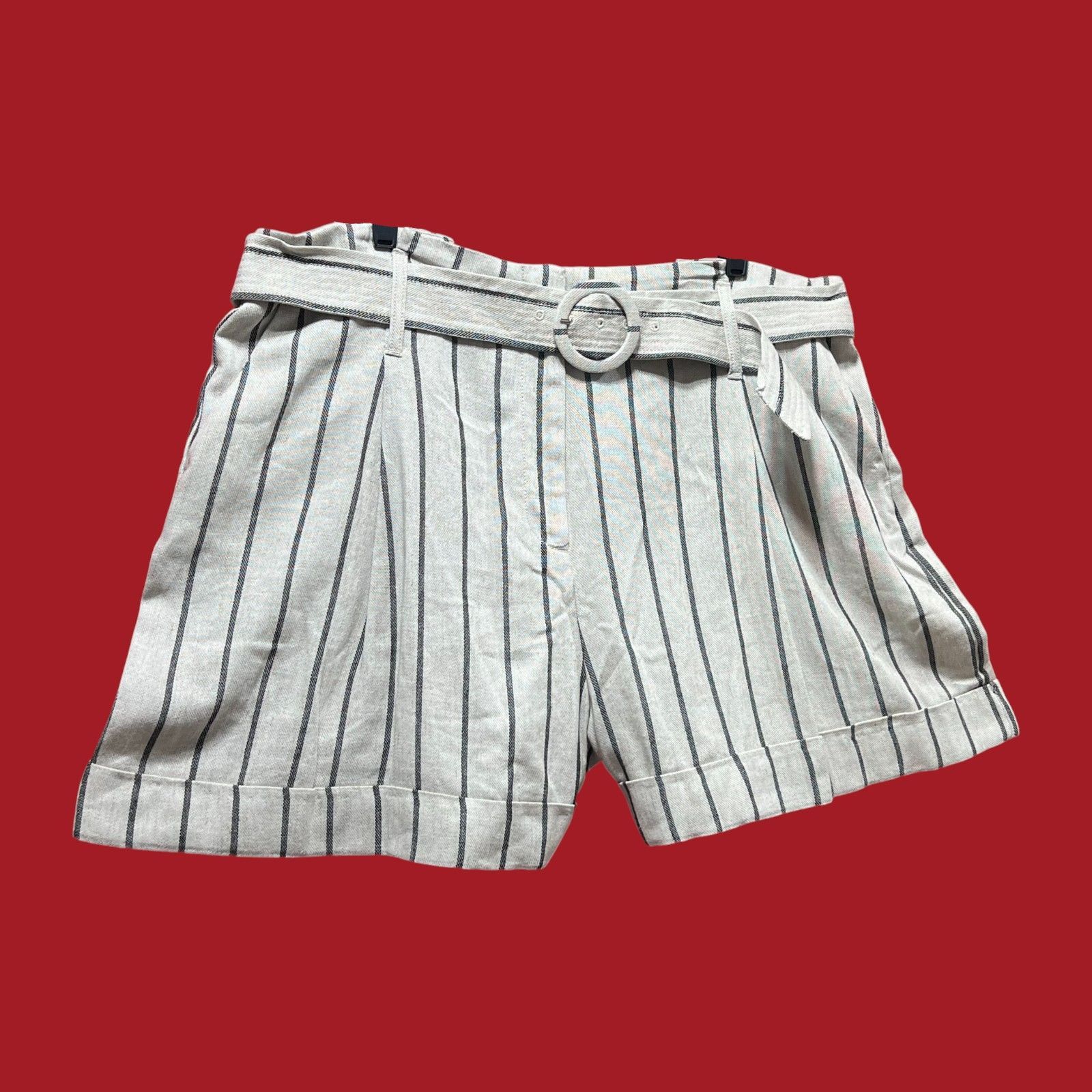 Worthington Worthington - Women's Striped Belted Shorts - Beige - 18 Size 40" / US 18 - 15 Thumbnail