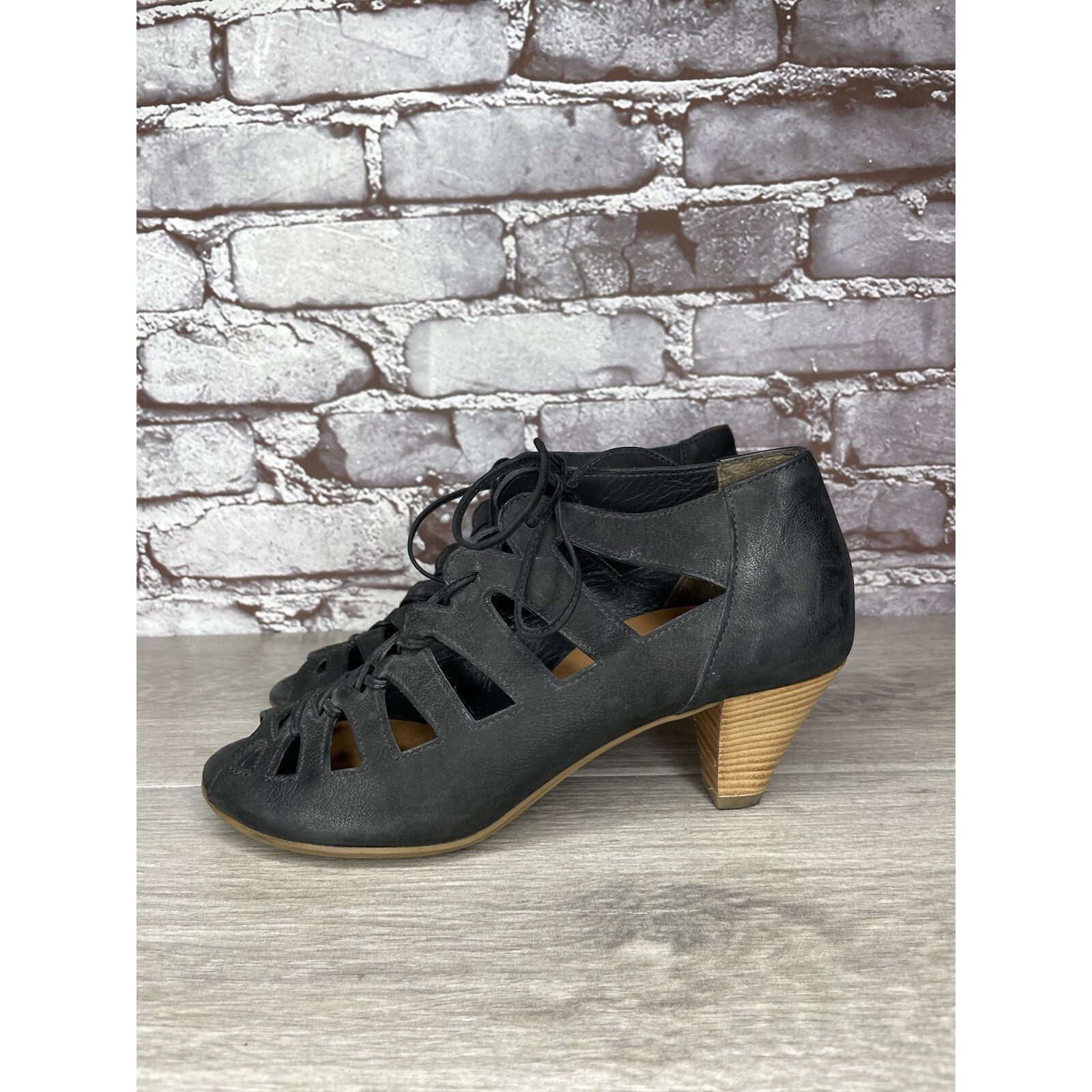 Other Paul Green Munchen Black Leather Caged Lace Up Heel Sandals Size US 6.5 / IT 36.5 - 11 Thumbnail