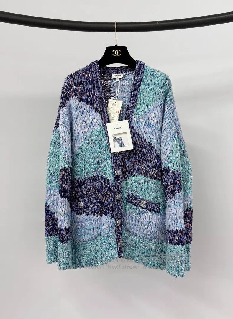 Chanel Chanel 23P blue thick line silhouette knitted cardigan coa Size XS / US 0-2 / IT 36-38 - 3 Thumbnail