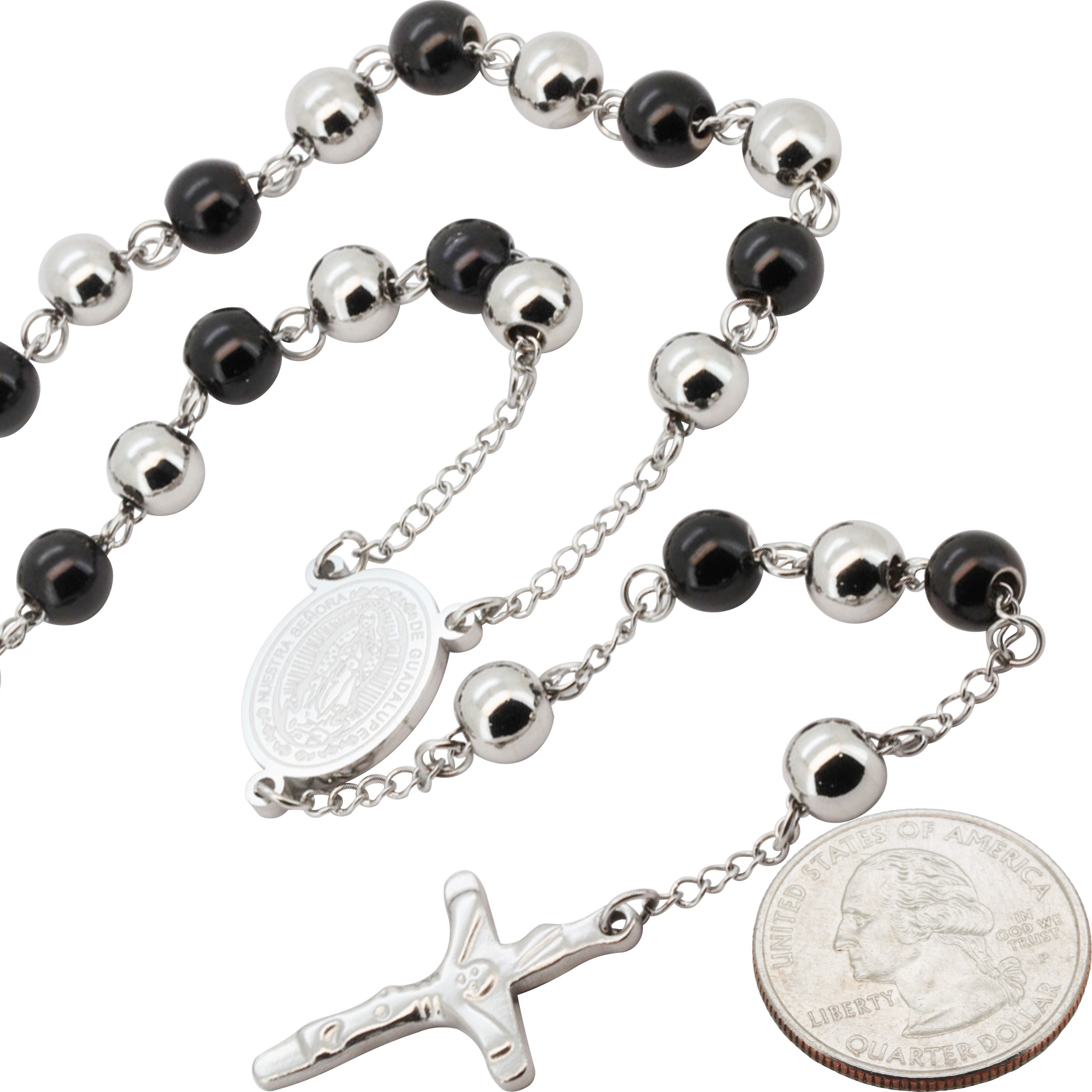Other 316L Stainless Steel Black 8mm Rosary Necklace 30”+6" Size ONE SIZE - 2 Thumbnail