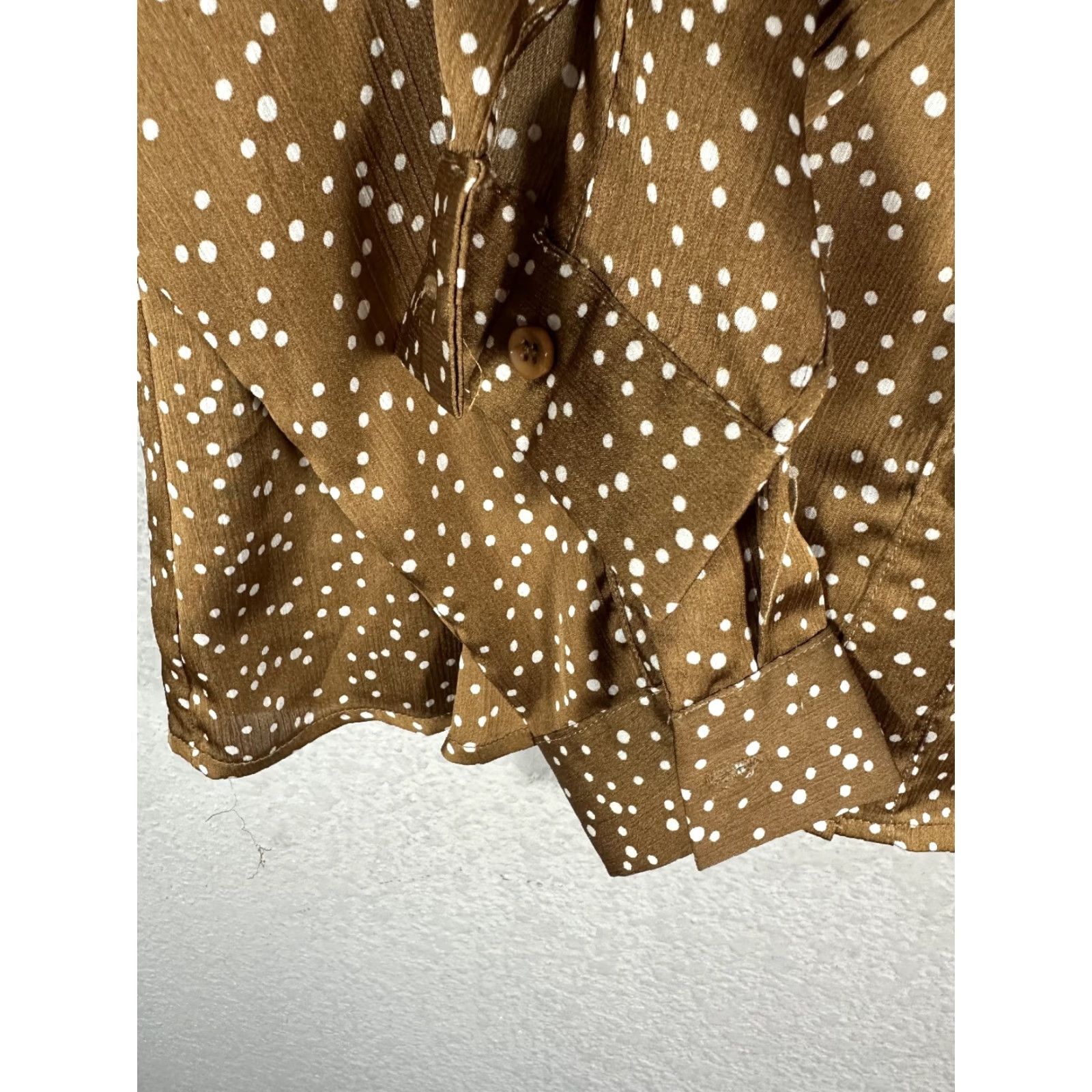 Nasty Gal Nasty Gal Collection Bronze Brown Shirt Blouse Long Sleeve Polka Dot Formal Sz 4 Size S / US 4 / IT 40 - 4 Thumbnail