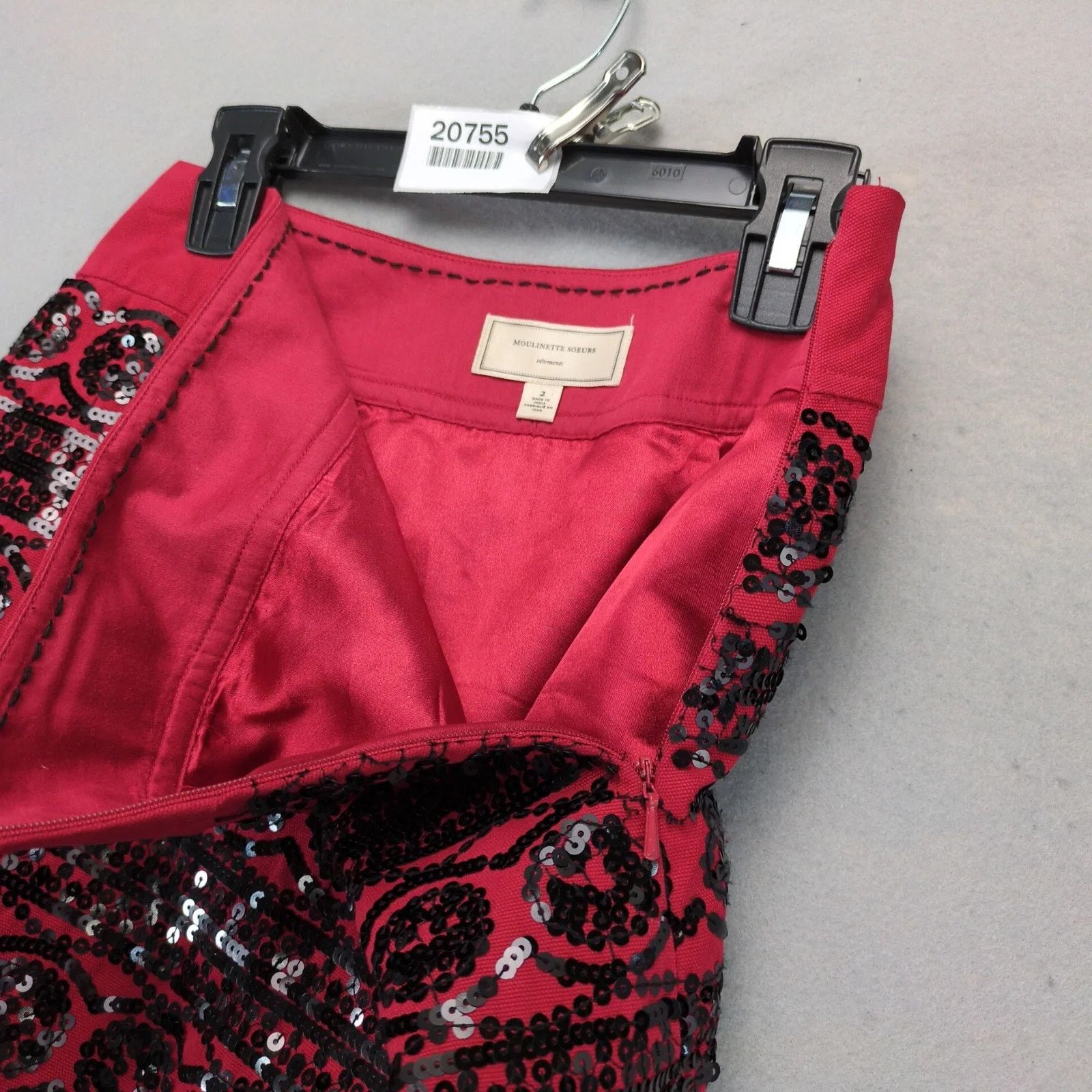Anthropologie Moulinette Soeurs Suelta Skirt Red Black Sequin Knee Length Size 26" / US 2 / IT 38 - 7 Thumbnail