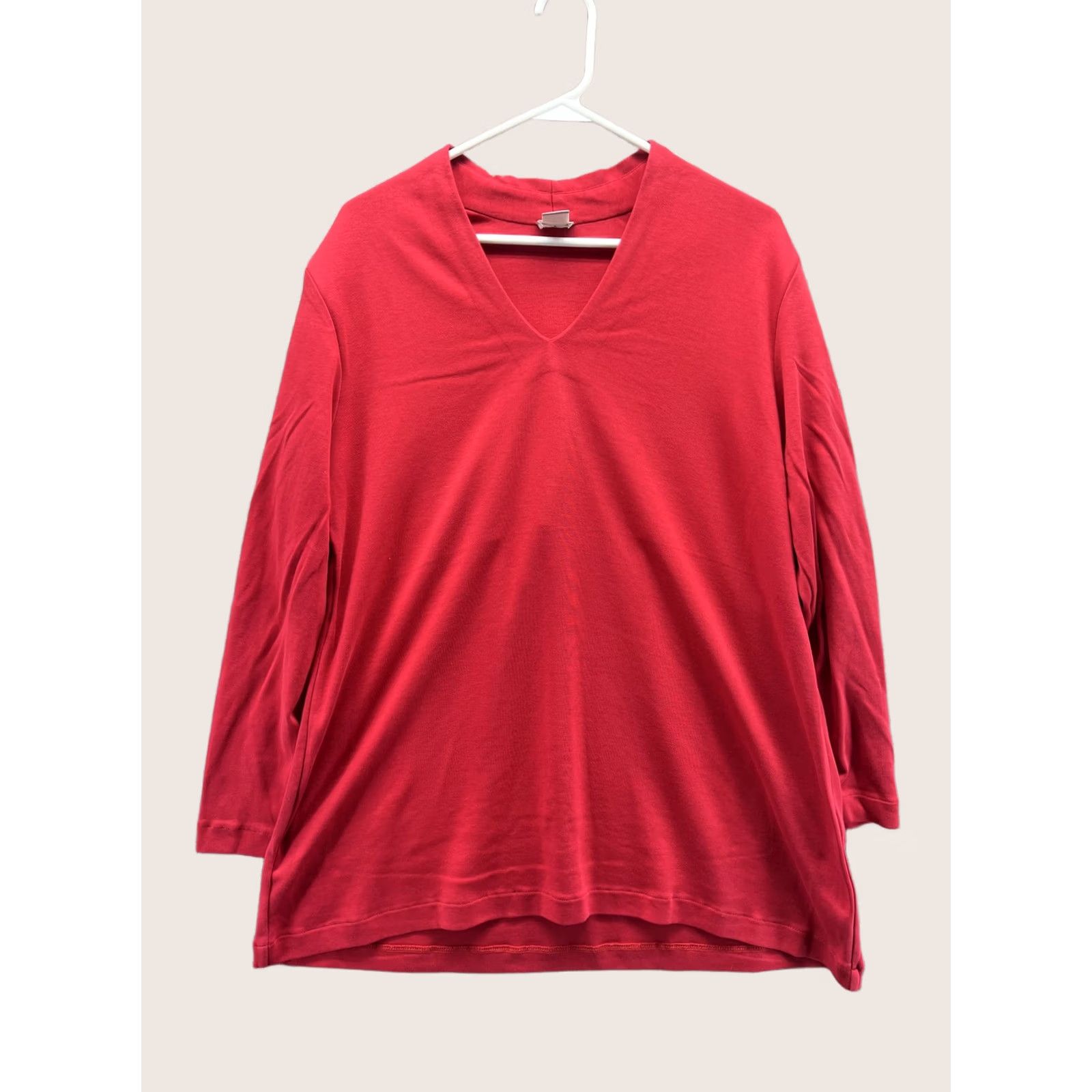 Vintage Chico's Shirt Womens L Red V-Neck Long Sleeve Jersey Top Relaxed Fit Size L / US 10 / IT 46 - 1 Thumbnail