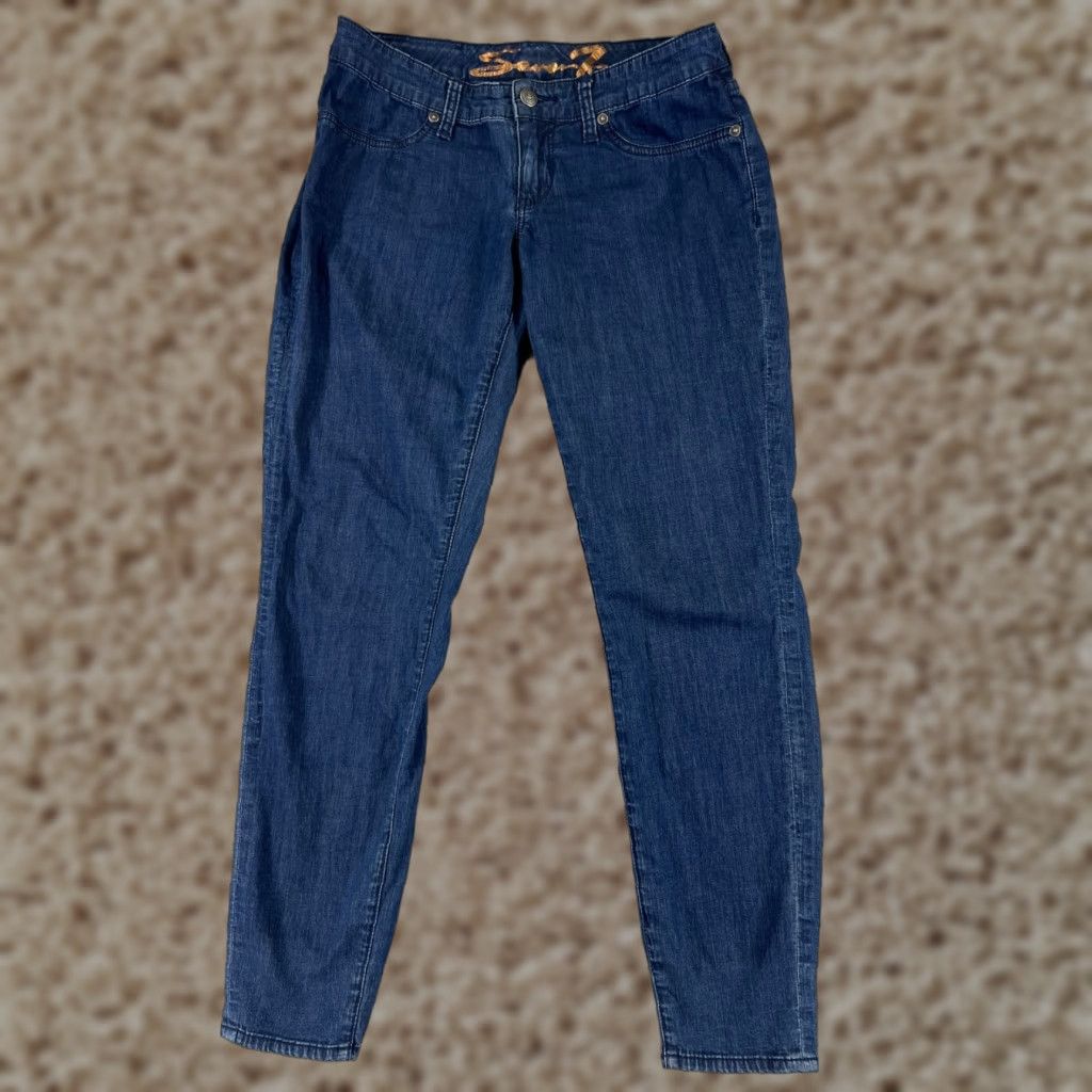 Vintage Vintage Seven7 Women's Skinny Jeans Blue Denim Low Rise 27x28 Dark Wash Fashion Size 27" / US 4 / IT 40 - 1 Thumbnail