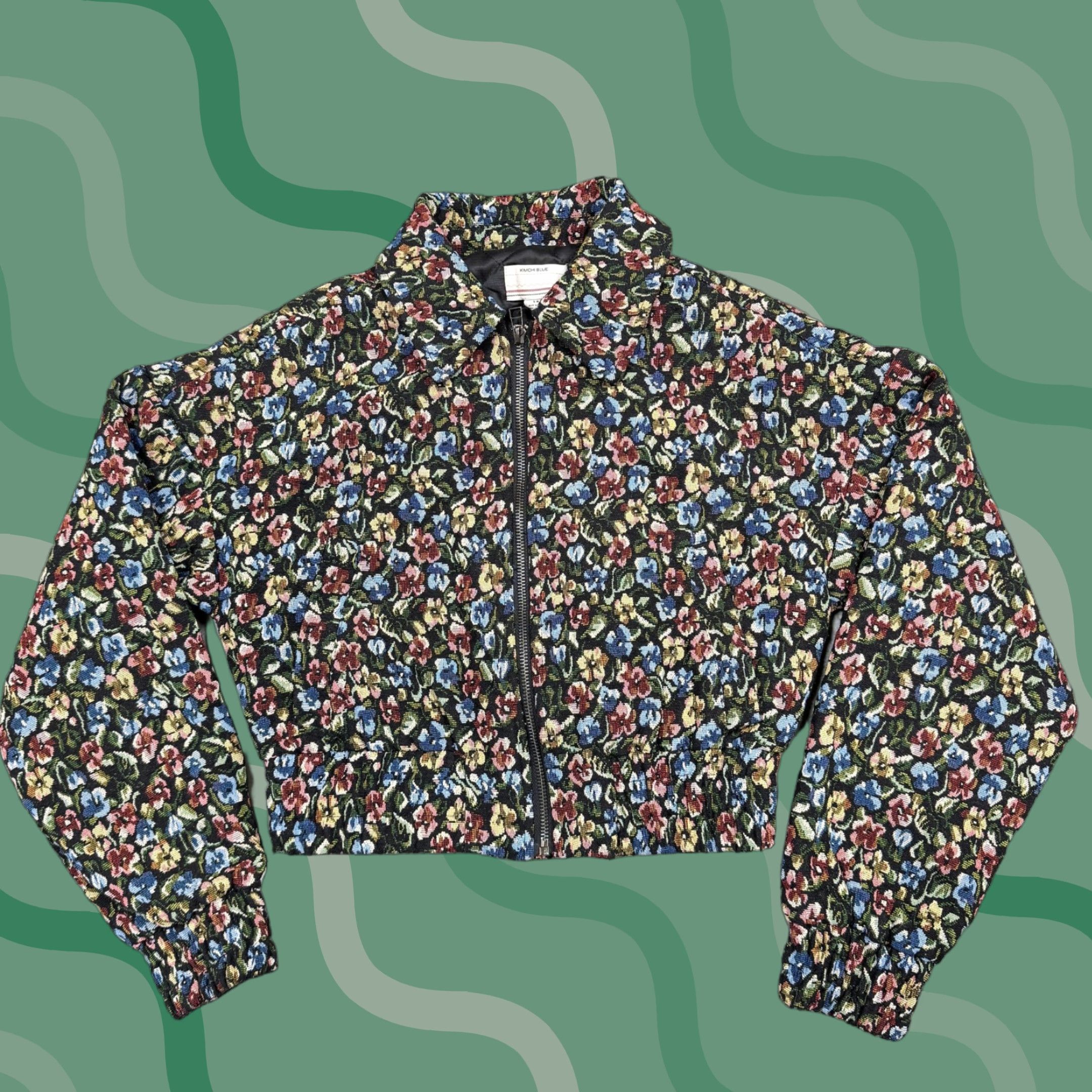 Vintage VINTAGE Kimchi Blue Jacket Womens Small Black Floral Tapestry Cropped Quilted Zip Up Size S / US 4 / IT 40 - 1 Thumbnail