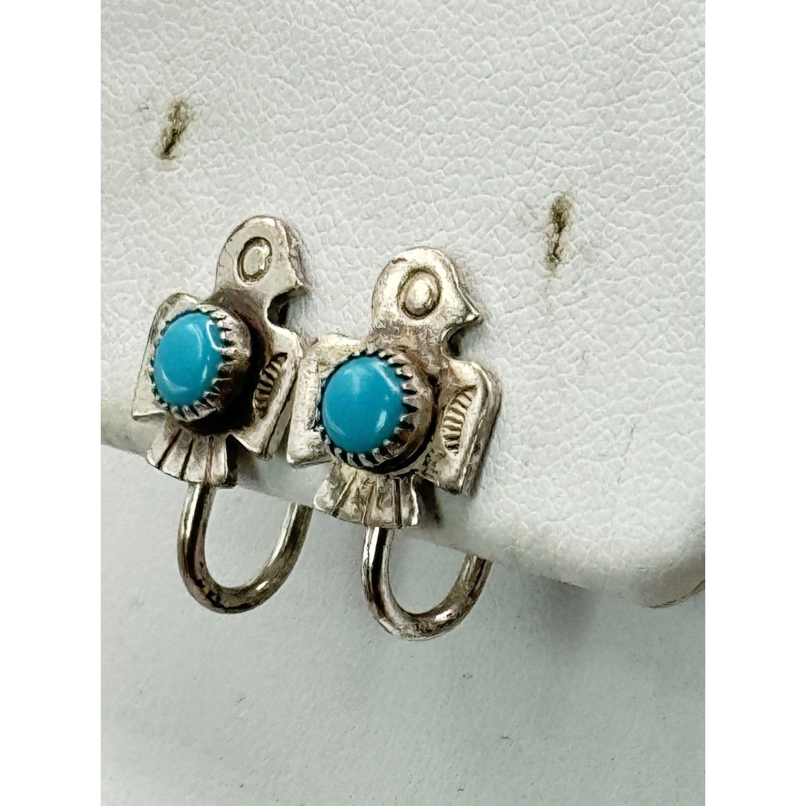 Other Sterling Phoenix Bird Turquoise Screw Back Earrings Signed Size ONE SIZE - 2 Thumbnail