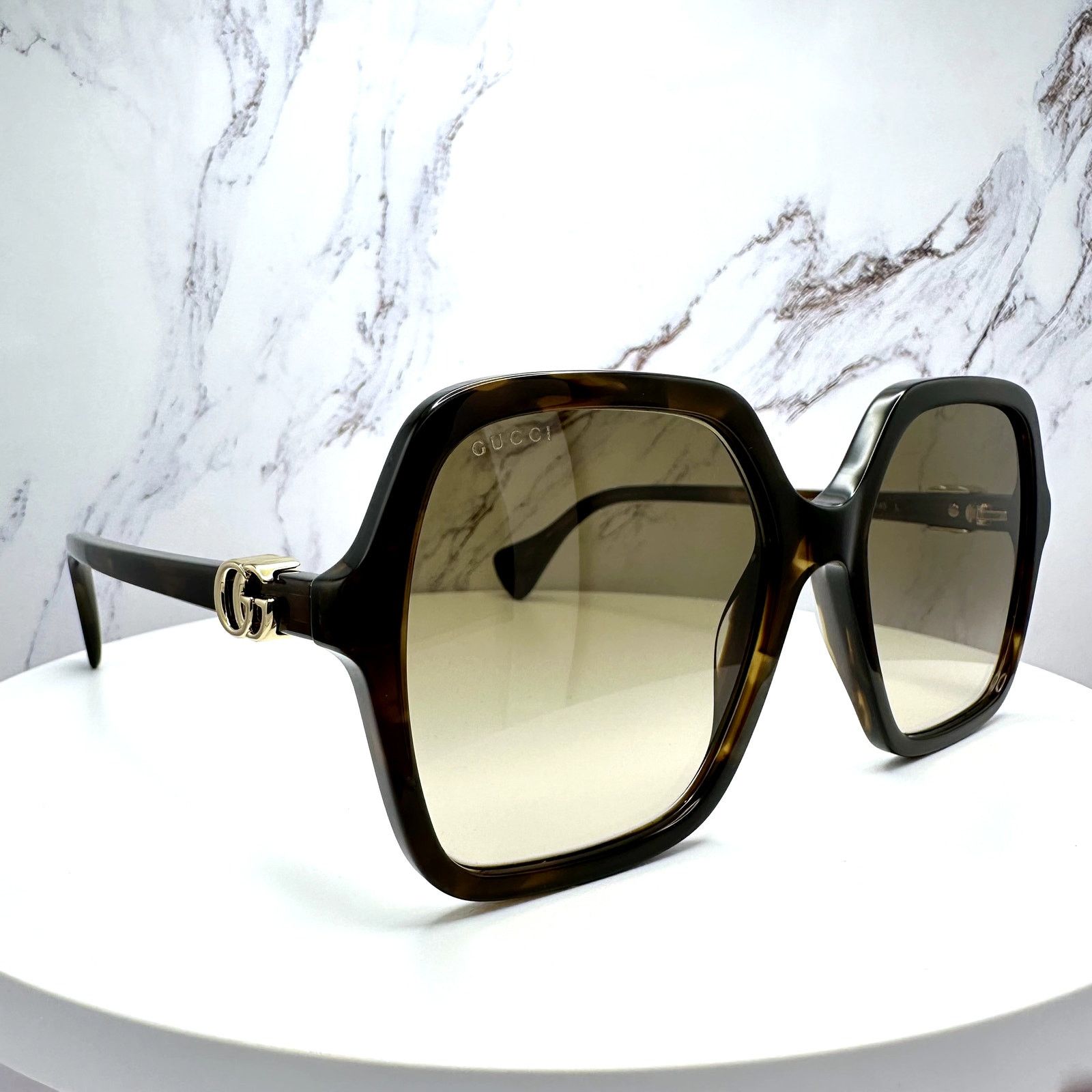 Gucci New GUCCI Sunglasses Brown Square Gold Metal GG Logo Size ONE SIZE - 15 Thumbnail