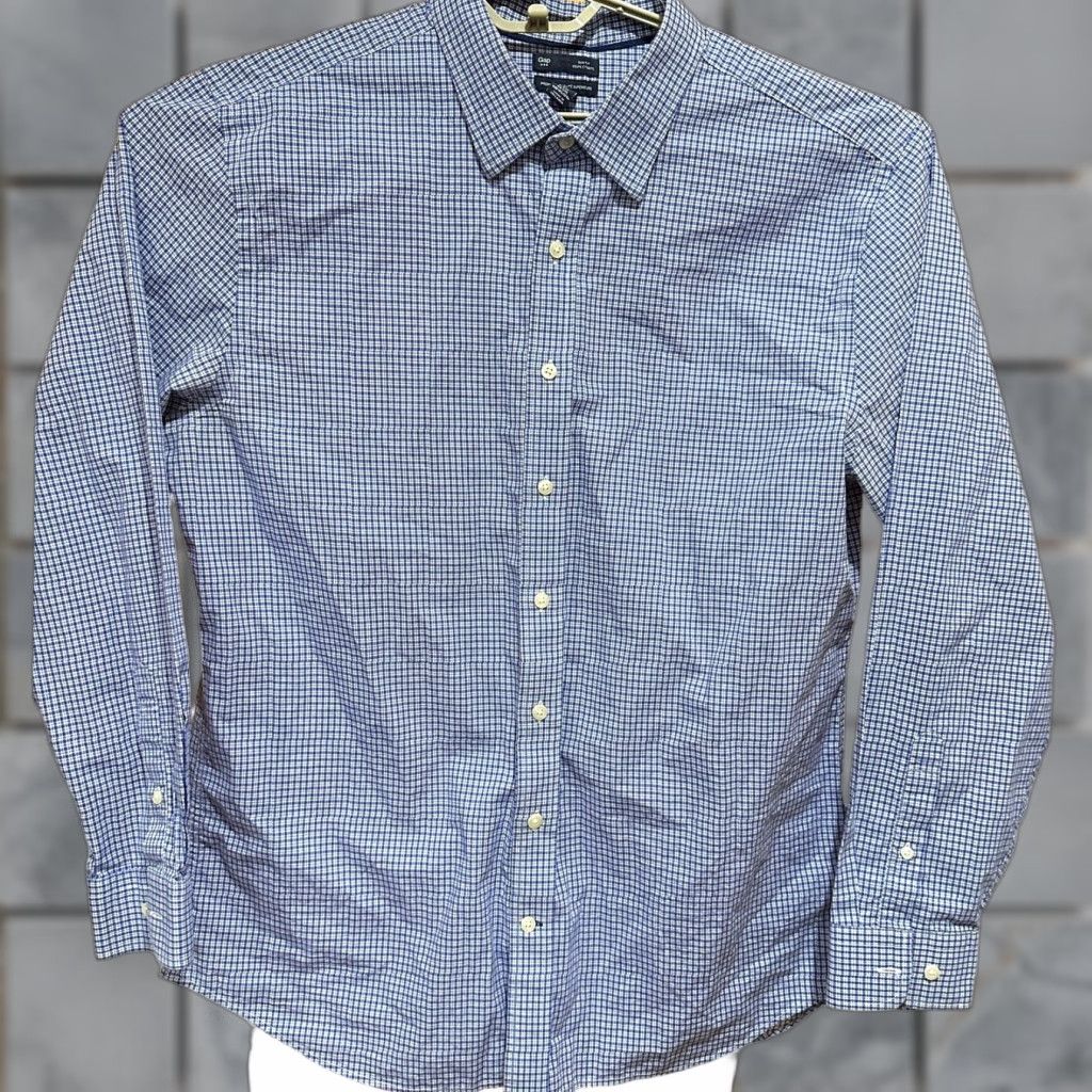 Gap Gap Button-Up Shirt Men 2XL Blue White Plaid Cotton Checkered Slim Fit Preppy Casual Business Shirt Size US XXL / EU 58 / 5 - 1 Thumbnail