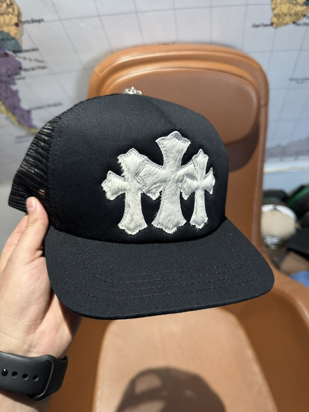 Chrome Hearts Chrome Hearts Pony Hair Cemetery Cross White Patch Trucker Size ONE SIZE - 1 Thumbnail