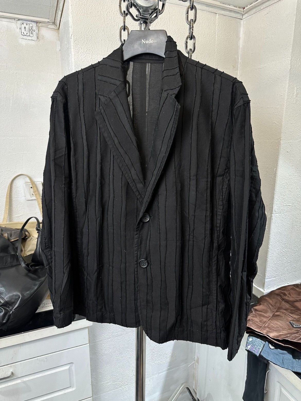 image of Issey Miyake Man Distressed Joint Blazer in Black, Men's (Size Small)