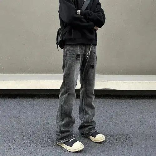Jean Ripped Jeans Men Black Streetwear Y2k Denim Pants Size US 30 / EU 46 - 5 Thumbnail