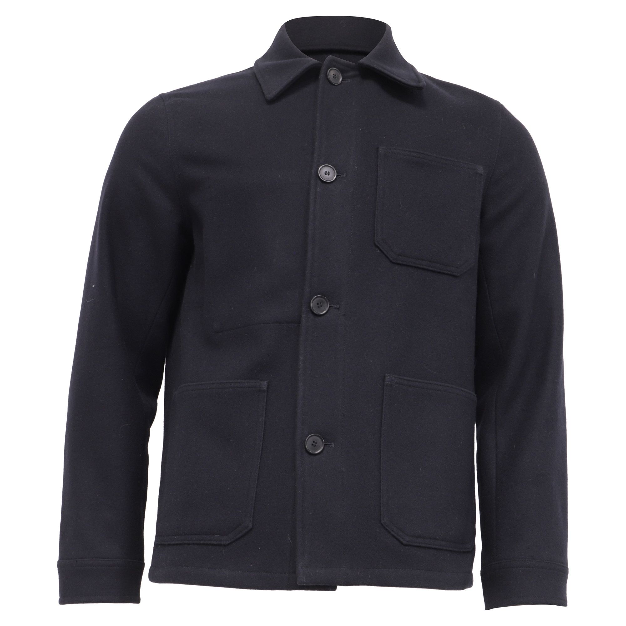 Sandro Sandro Button-Down Jacket with Pockets in Navy Blue Wool Size US M / EU 48-50 / 2 - 1 Thumbnail