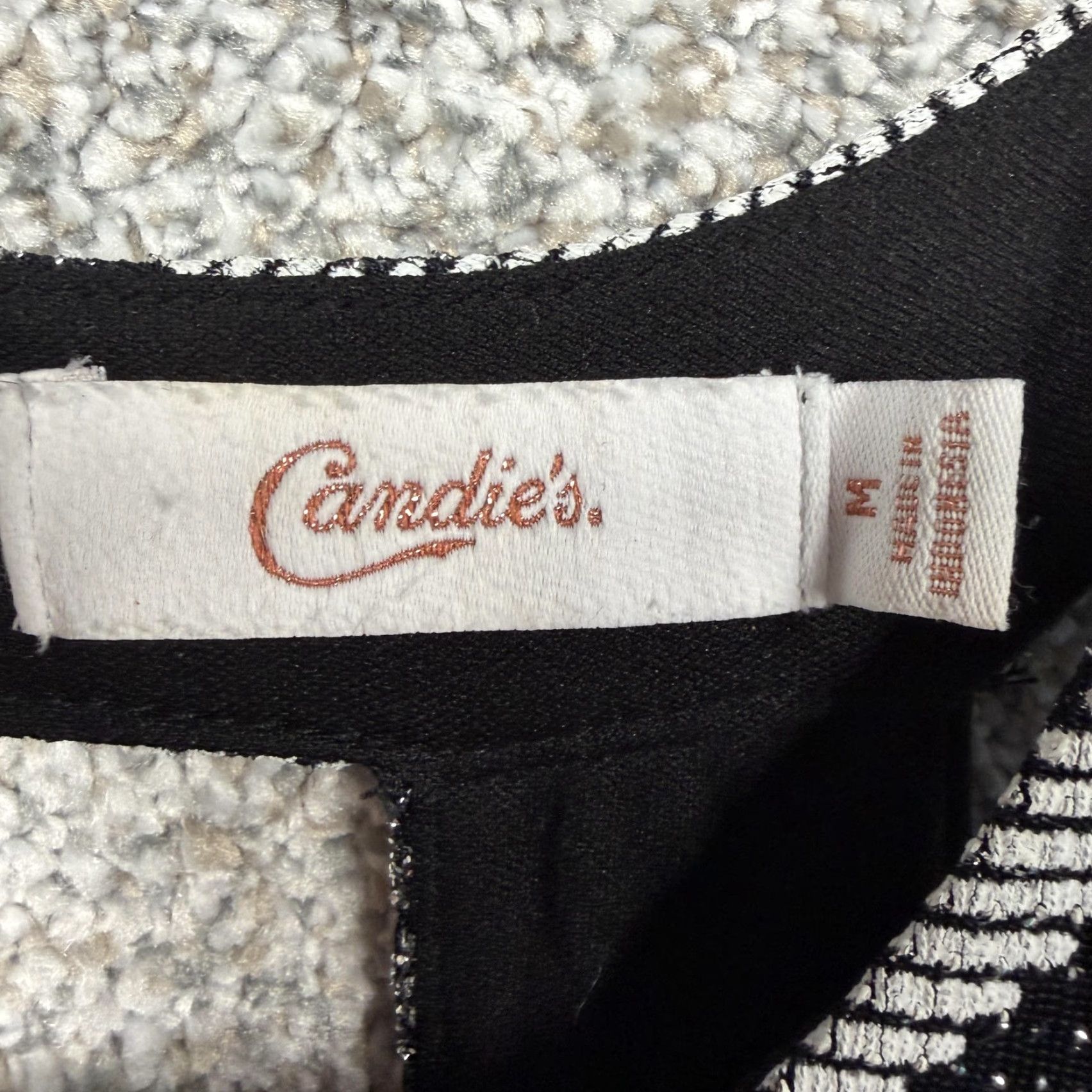 Vintage Vintage Candie's Dress M Black Silver Glitter Chevron Halter Mini Clubwear 90s Womens Girls? Size M / US 6-8 / IT 42-44 - 4 Thumbnail